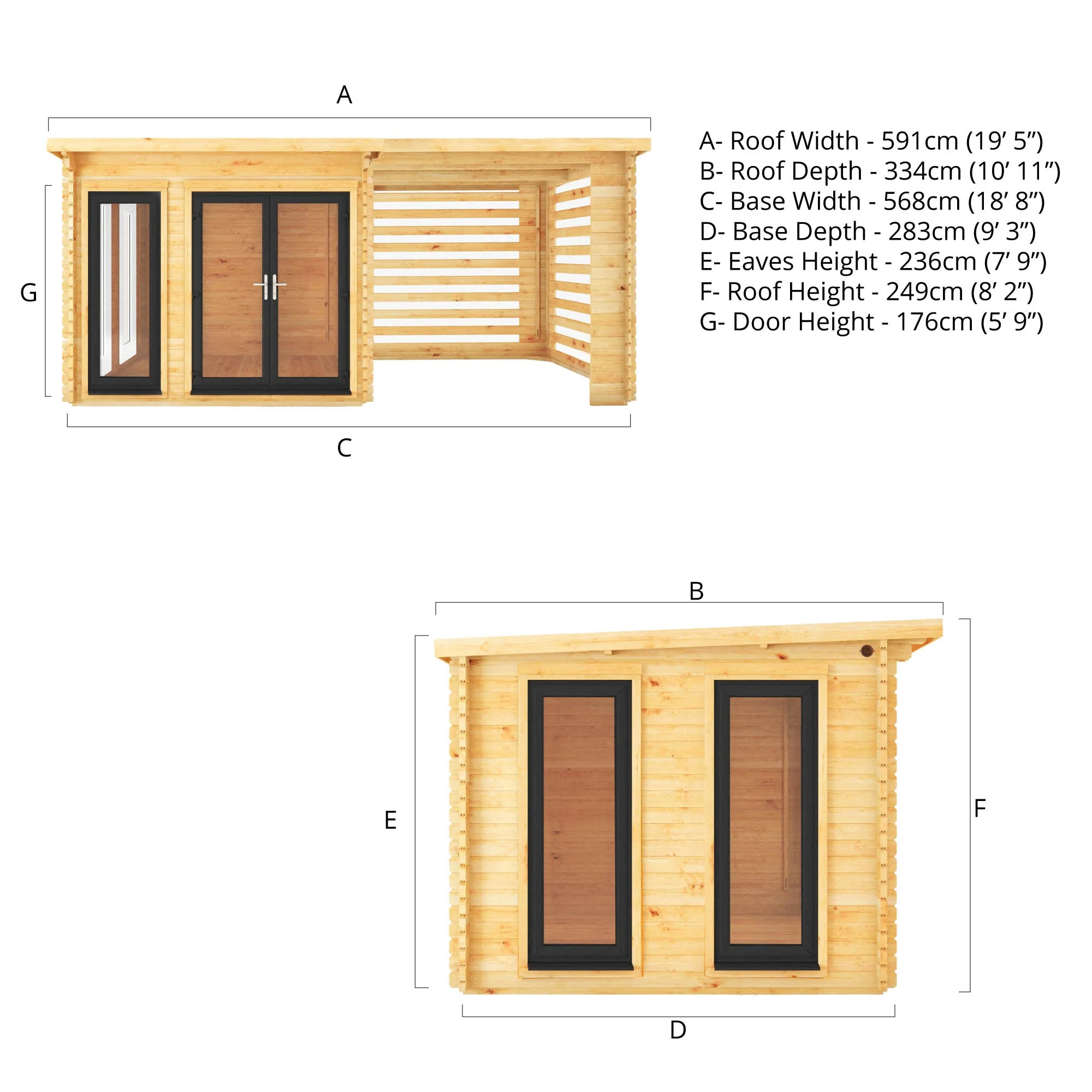 Mercia Studio 10' 11" x 19' 4" Pent Log Cabin Slatted - Premium 44mm Cladding Loglap - Grey UPVC - Image 12