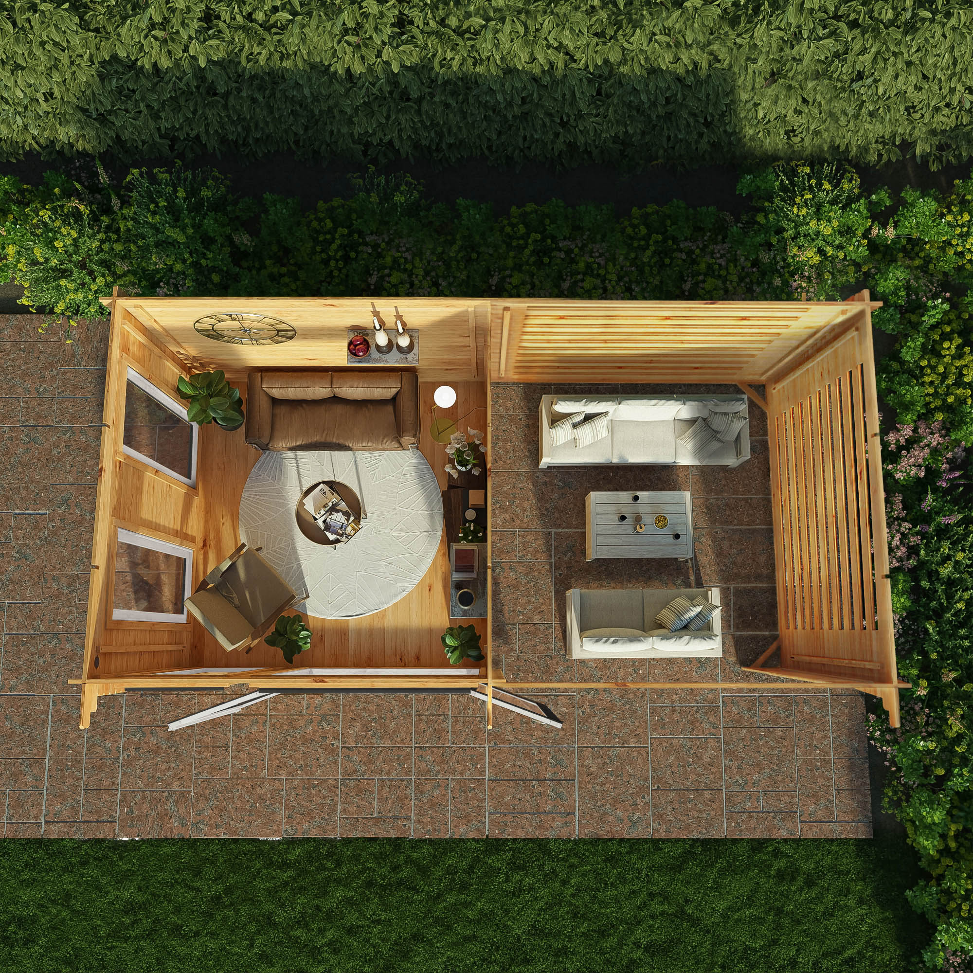 Mercia Studio 10' 11" x 19' 4" Pent Log Cabin Slatted - Premium 44mm Cladding Loglap - Grey UPVC - Image 3