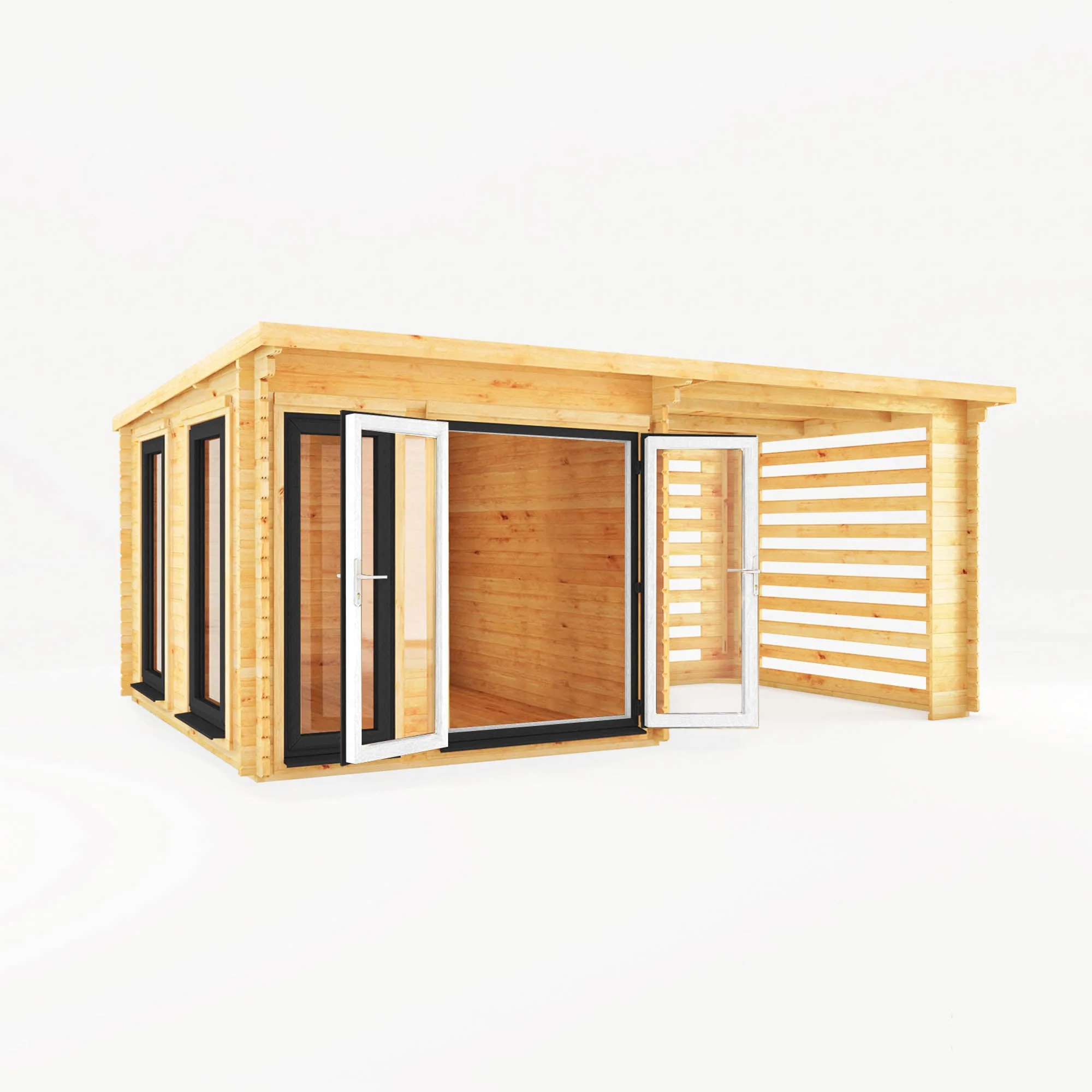 Mercia Studio 10' 11" x 19' 4" Pent Log Cabin Slatted - Premium 44mm Cladding Loglap - Grey UPVC - Image 7