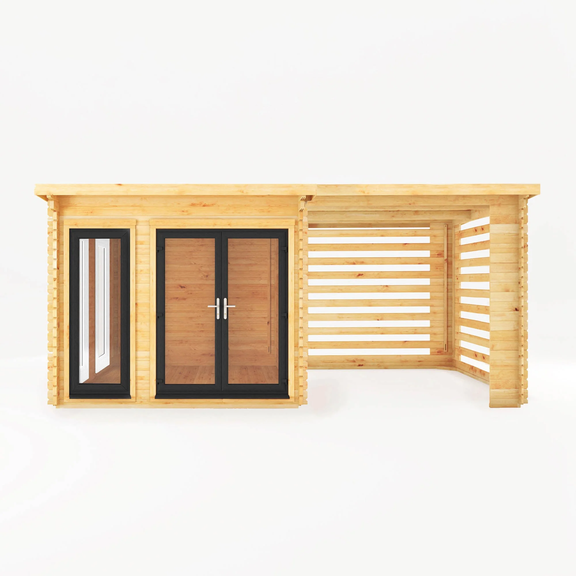 Mercia Studio 10' 11" x 19' 4" Pent Log Cabin Slatted - Premium 44mm Cladding Loglap - Grey UPVC - Image 8