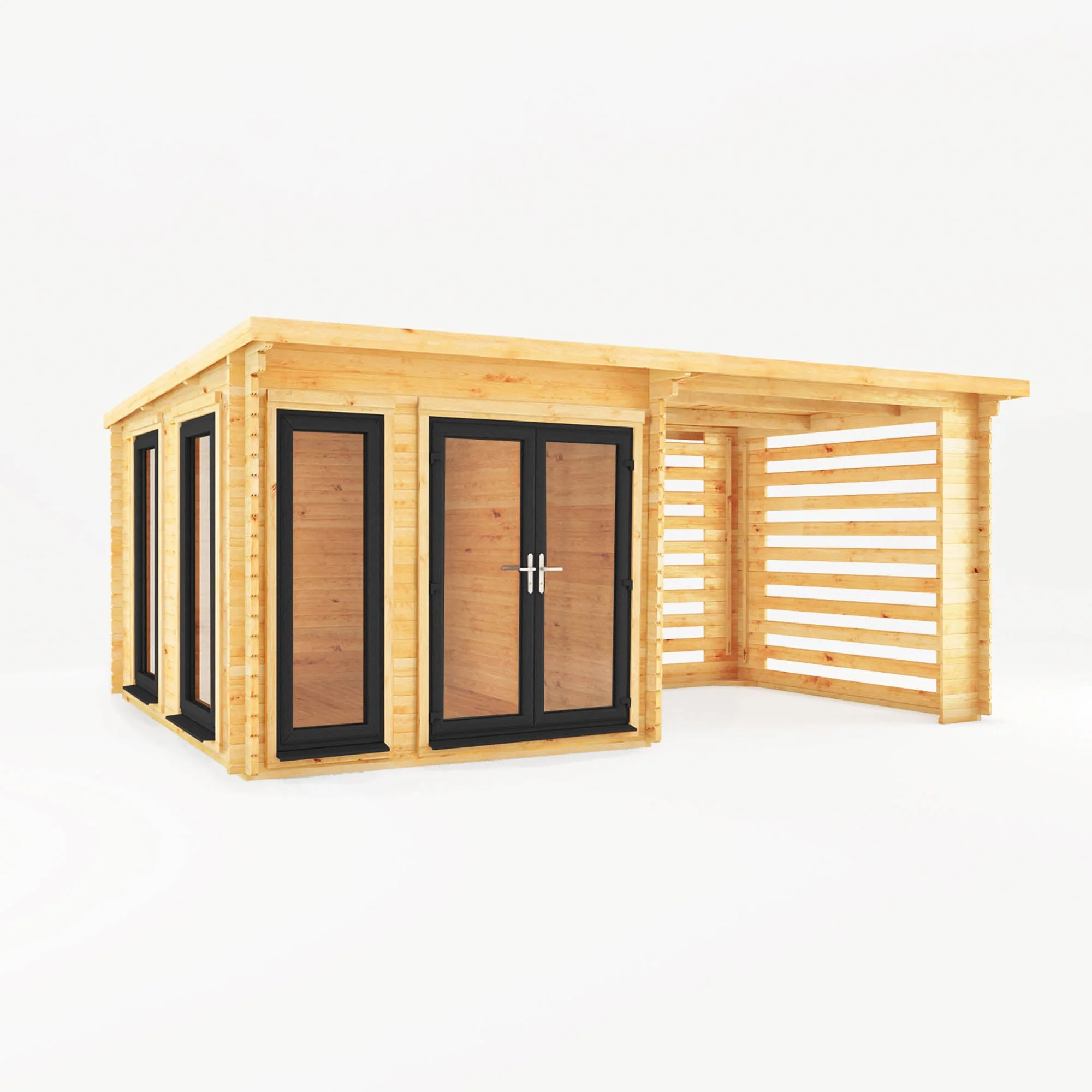 Mercia Studio 10' 11" x 19' 4" Pent Log Cabin Slatted - Premium 44mm Cladding Loglap - Grey UPVC - Image 9