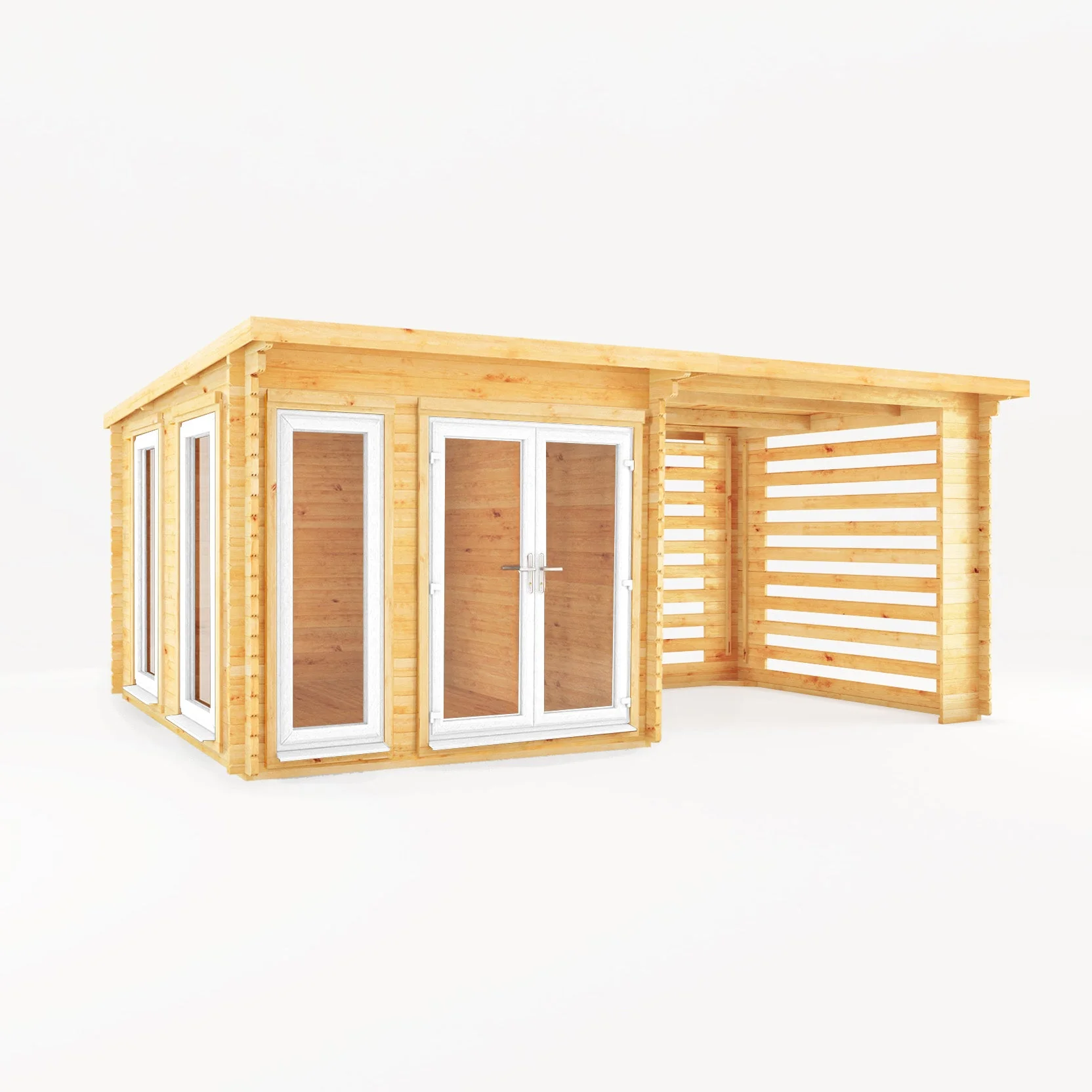 Mercia Studio 10' 11" x 19' 4" Pent Log Cabin Slatted - Premium 44mm Cladding Loglap - White UPVC - Image 10