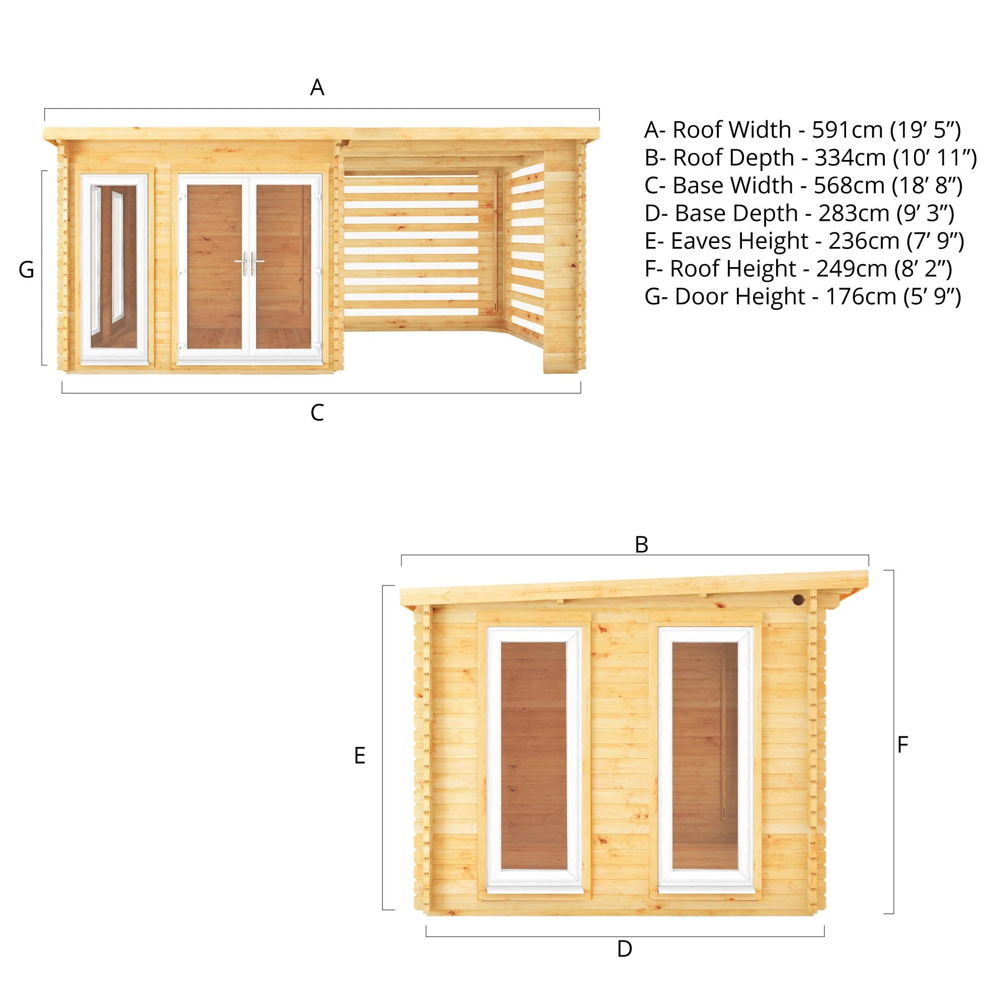 Mercia Studio 10' 11" x 19' 4" Pent Log Cabin Slatted - Premium 44mm Cladding Loglap - White UPVC - Image 12