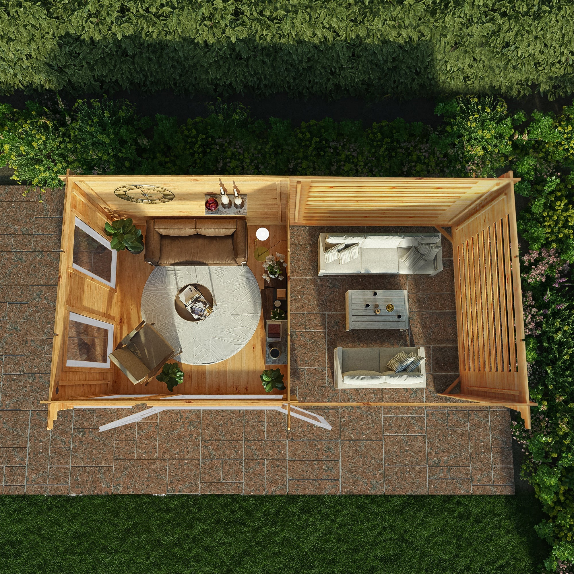 Mercia Studio 10' 11" x 19' 4" Pent Log Cabin Slatted - Premium 44mm Cladding Loglap - White UPVC - Image 3