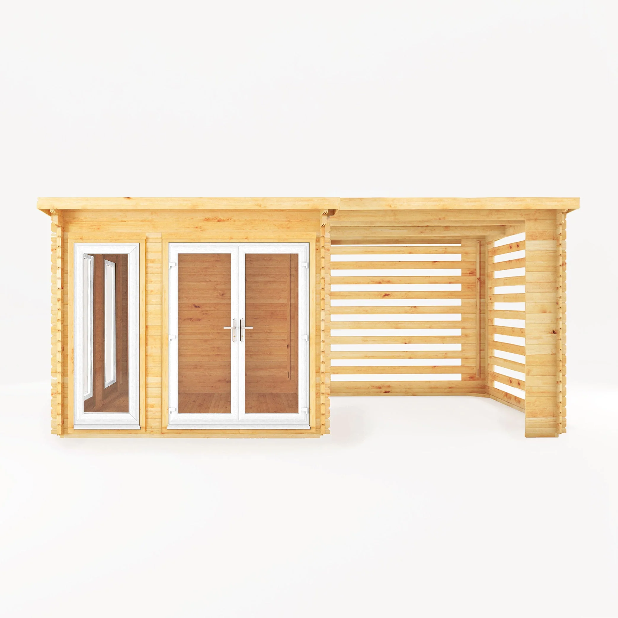 Mercia Studio 10' 11" x 19' 4" Pent Log Cabin Slatted - Premium 44mm Cladding Loglap - White UPVC - Image 7