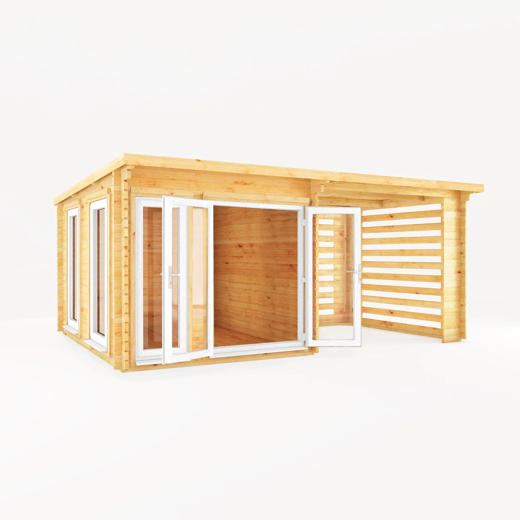 Mercia Studio 10' 11" x 19' 4" Pent Log Cabin Slatted - Premium 44mm Cladding Loglap - White UPVC - Image 9