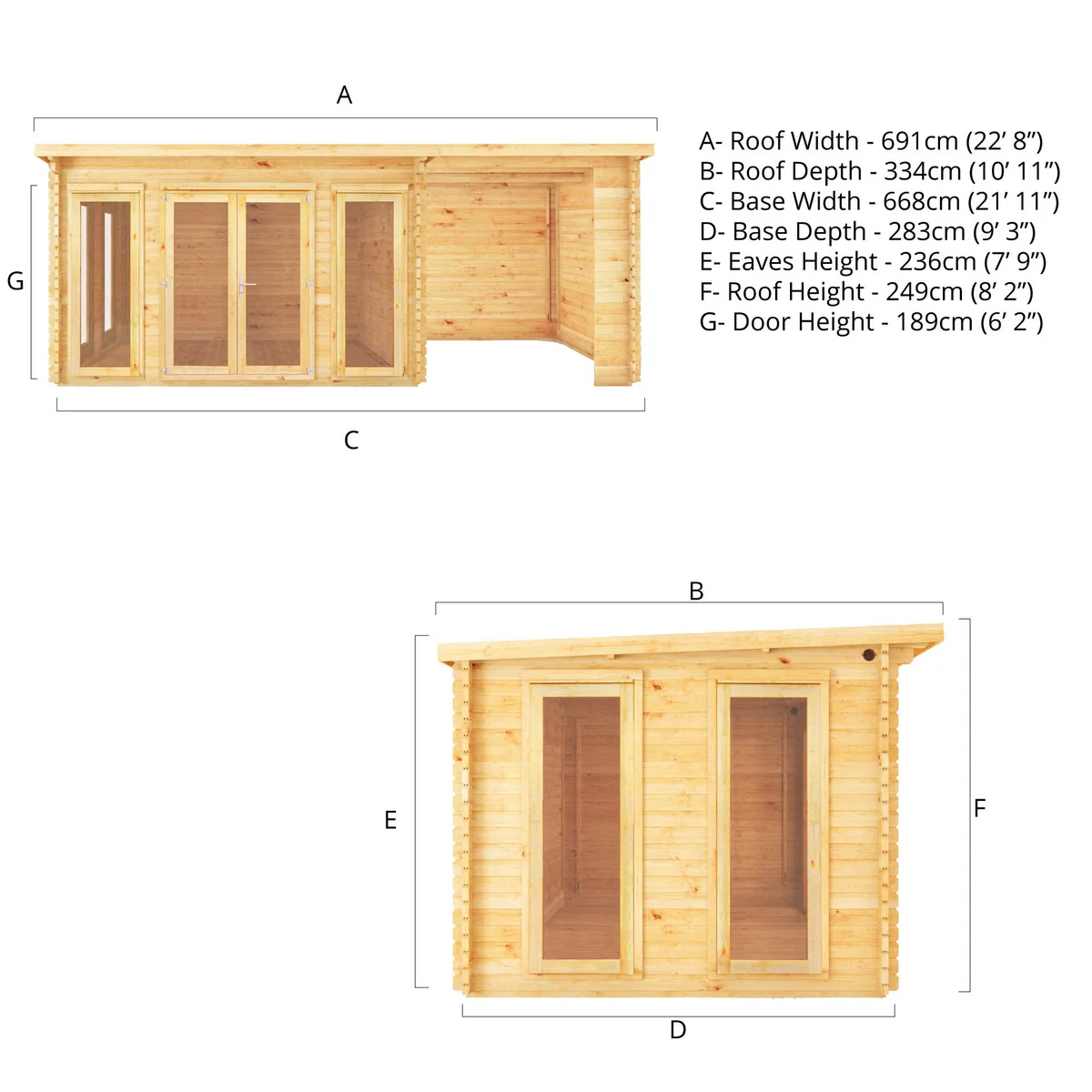 Mercia Studio 10' 11" x 22' 8" Pent Log Cabin - Premium 28mm Cladding Loglap - Image 10