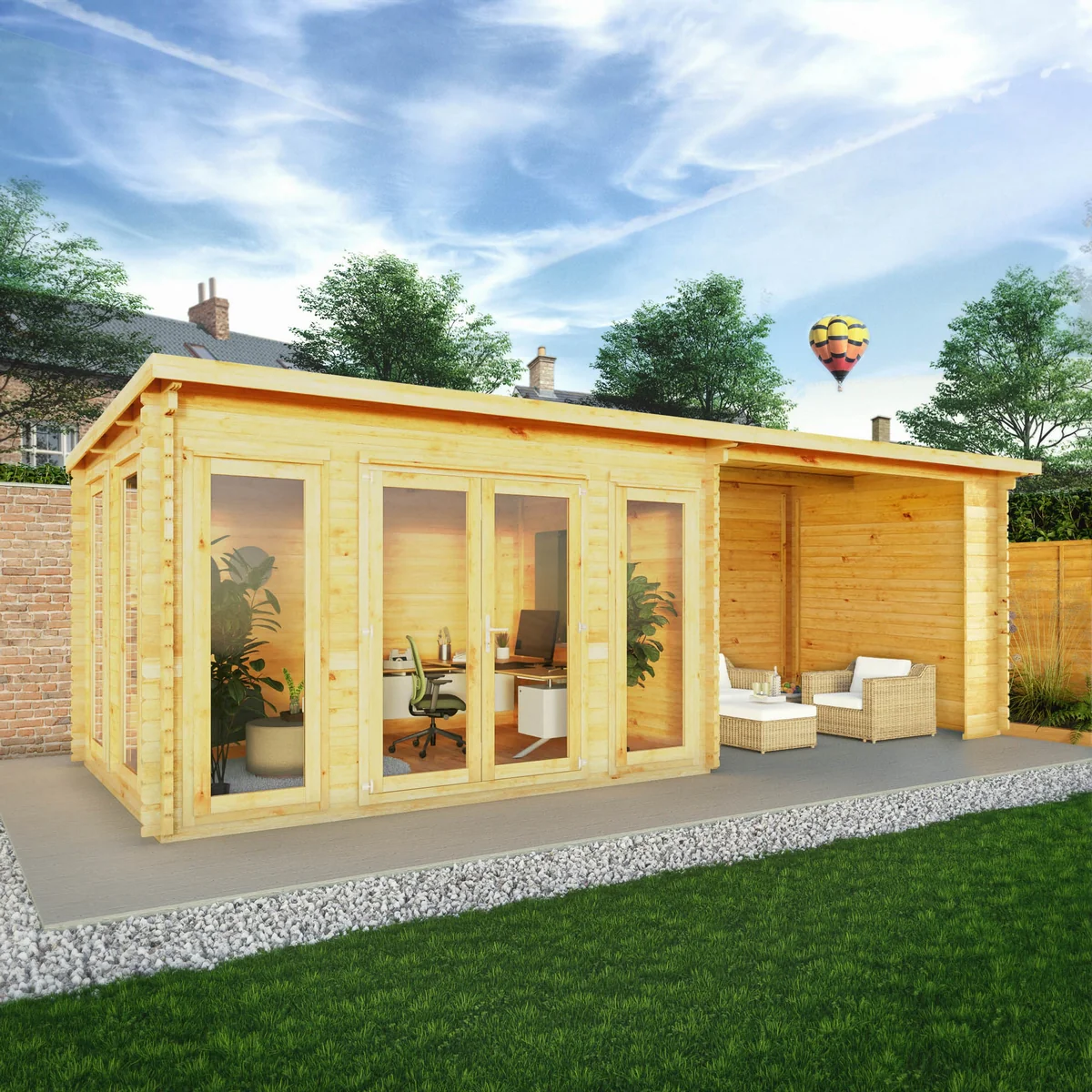 Mercia Studio 10' 11" x 22' 8" Pent Log Cabin - Premium 34mm Cladding Loglap - Image 3