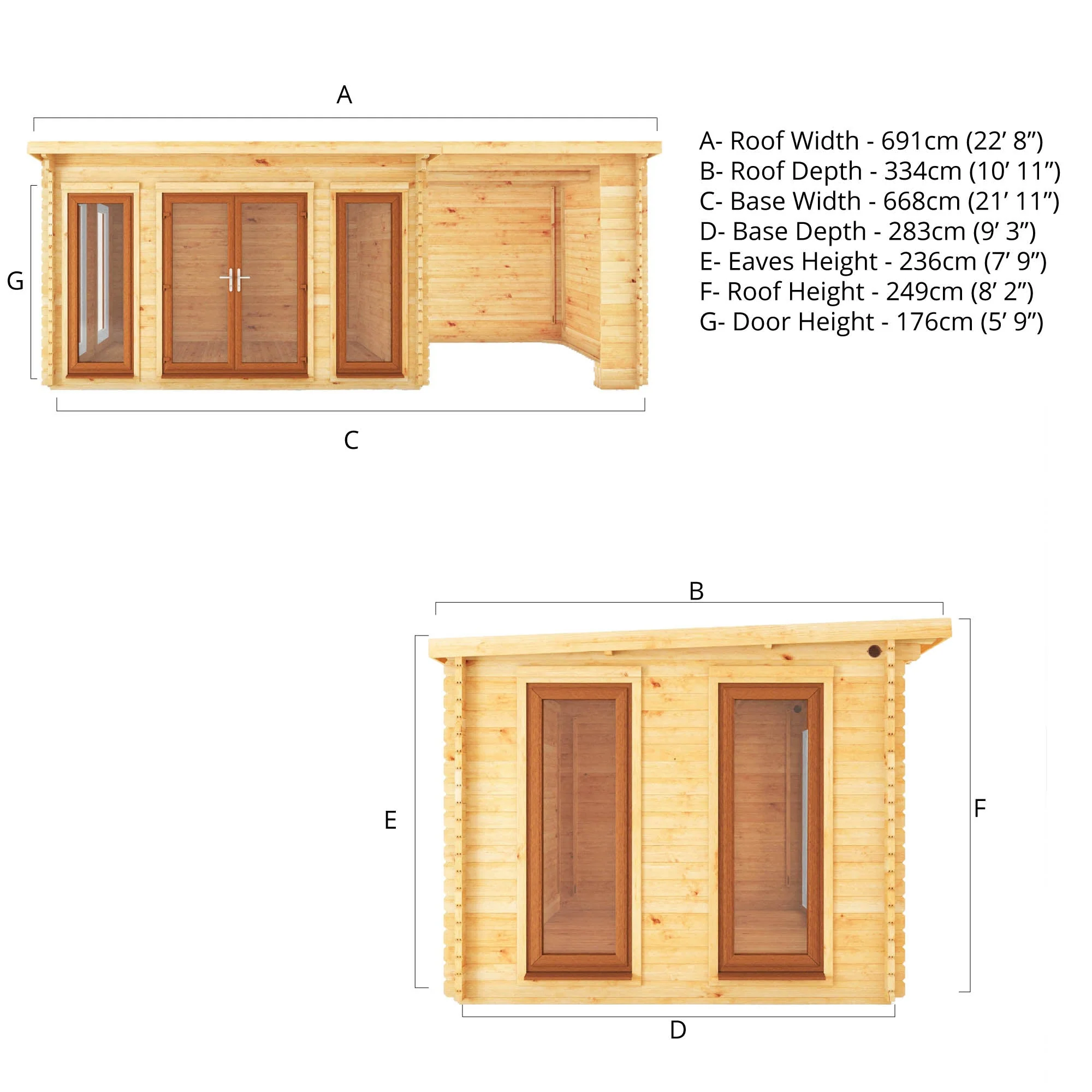 Mercia Studio 10' 11" x 22' 8" Pent Log Cabin - Premium 44mm Cladding Loglap - Brown UPVC - Image 12