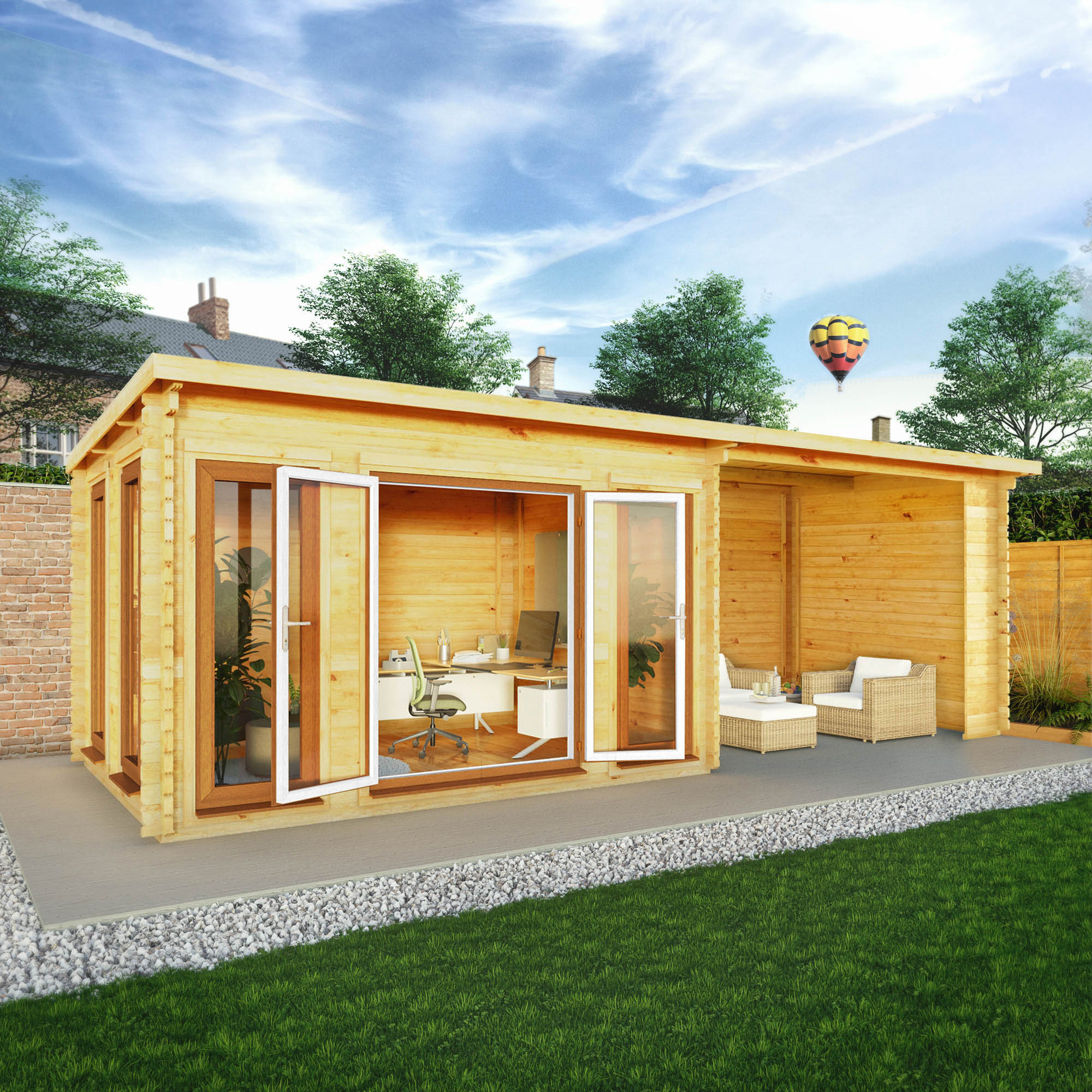 Mercia Studio 10' 11" x 22' 8" Pent Log Cabin - Premium 44mm Cladding Loglap - Brown UPVC - Image 2
