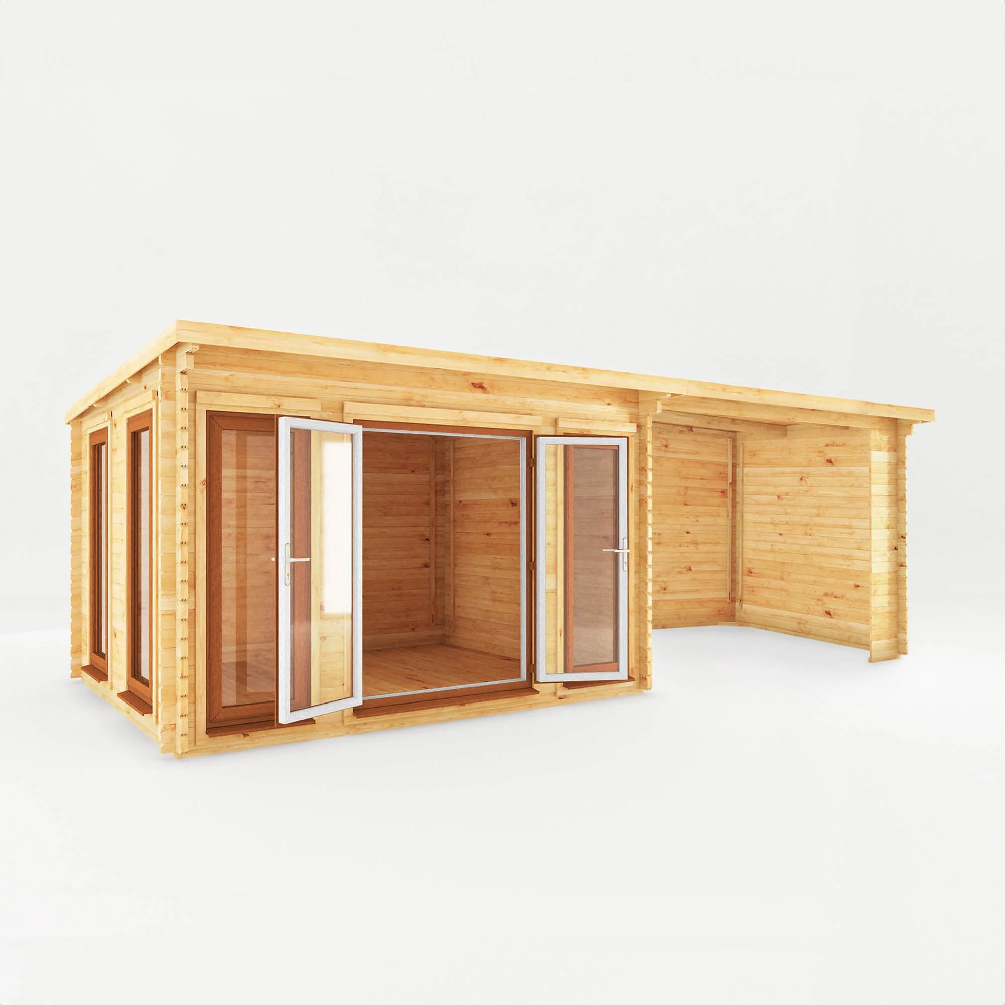 Mercia Studio 10' 11" x 22' 8" Pent Log Cabin - Premium 44mm Cladding Loglap - Brown UPVC - Image 7