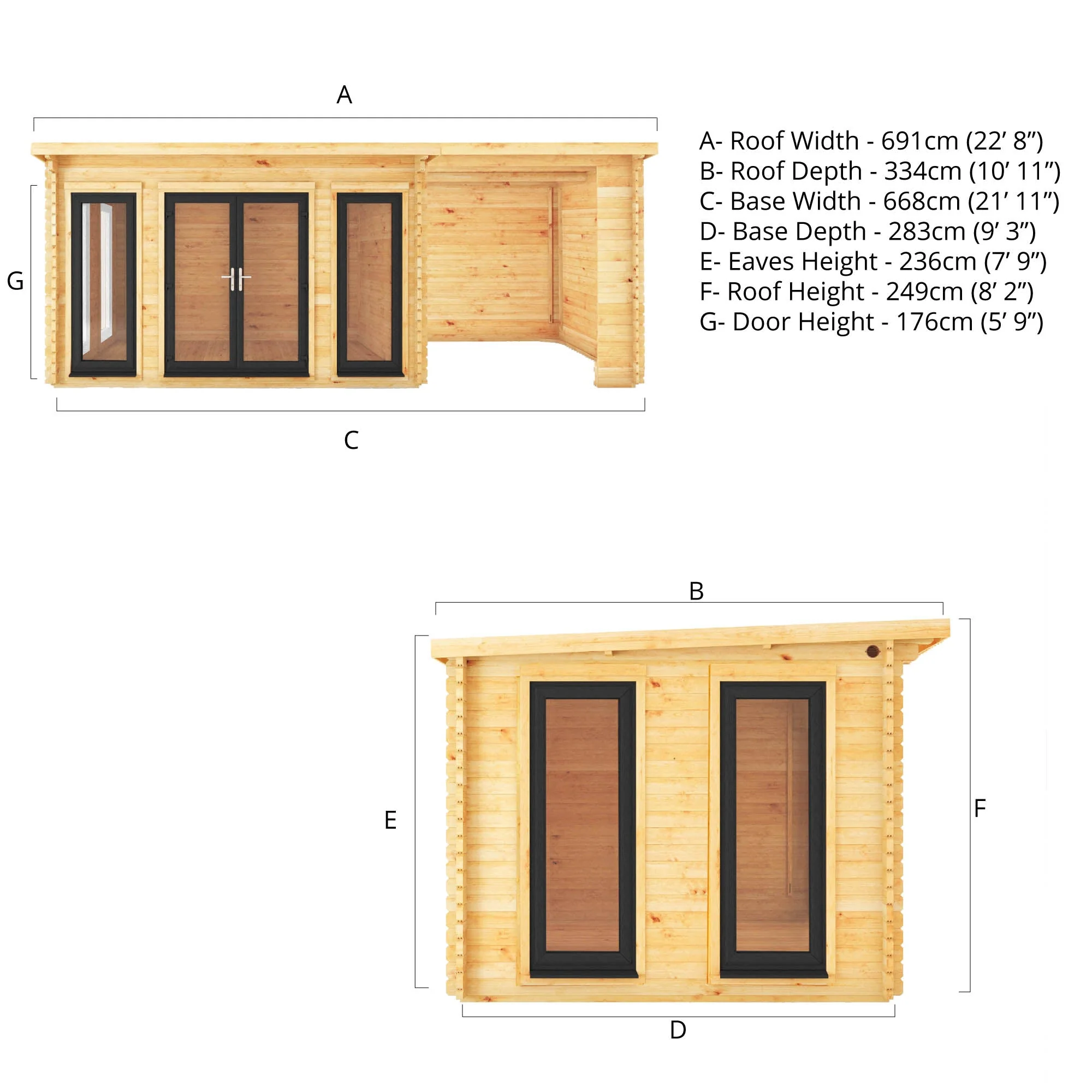 Mercia Studio 10' 11" x 22' 8" Pent Log Cabin - Premium 44mm Cladding Loglap - Grey UPVC - Image 12