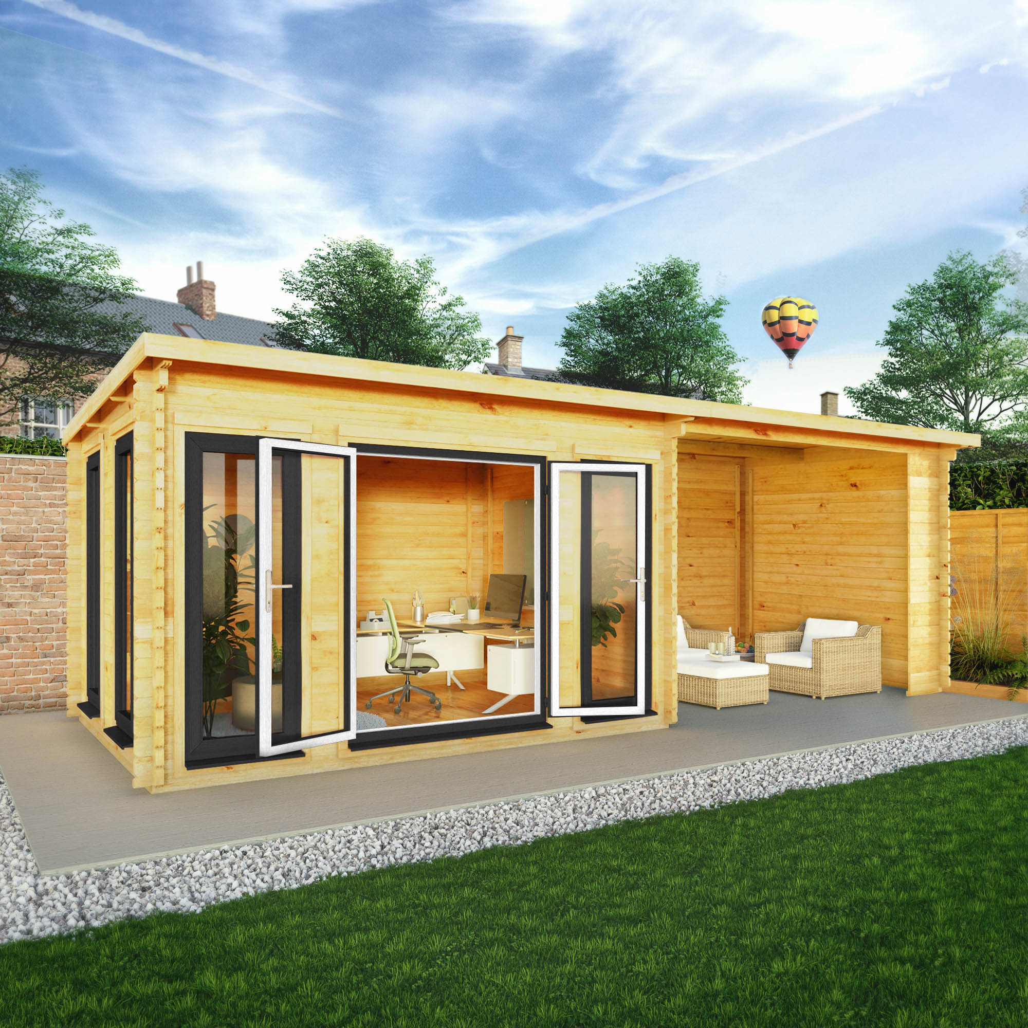 Mercia Studio 10' 11" x 22' 8" Pent Log Cabin - Premium 44mm Cladding Loglap - Grey UPVC - Image 2