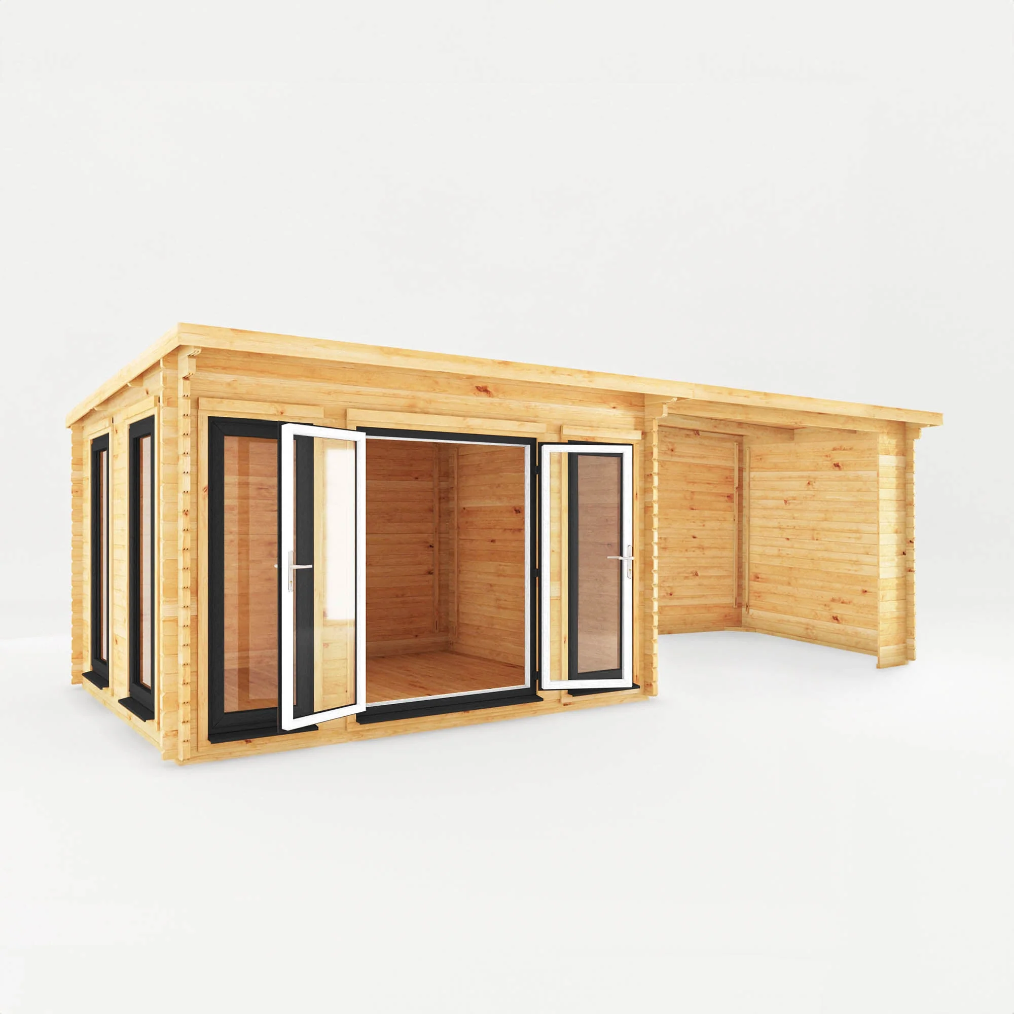 Mercia Studio 10' 11" x 22' 8" Pent Log Cabin - Premium 44mm Cladding Loglap - Grey UPVC - Image 7