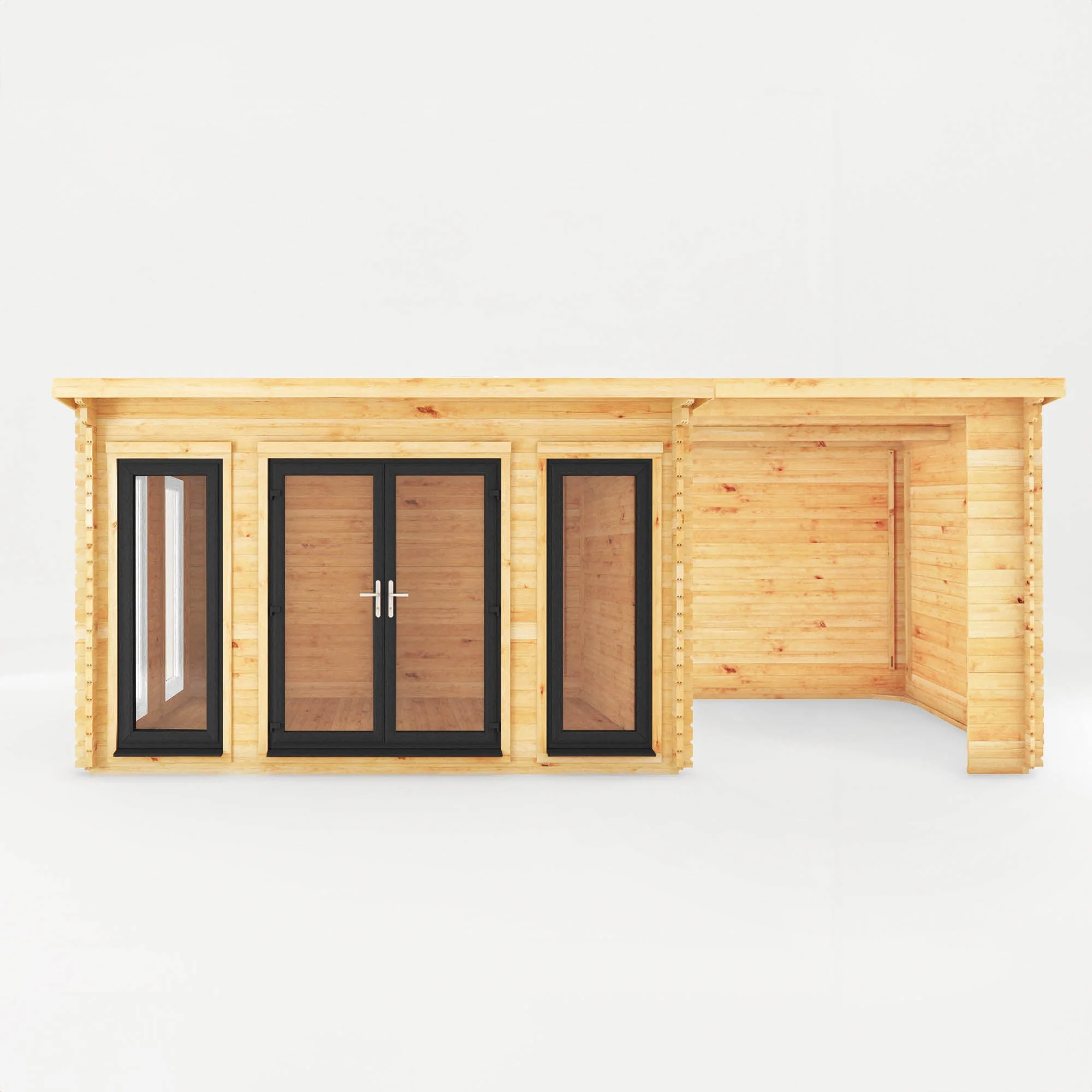 Mercia Studio 10' 11" x 22' 8" Pent Log Cabin - Premium 44mm Cladding Loglap - Grey UPVC - Image 8