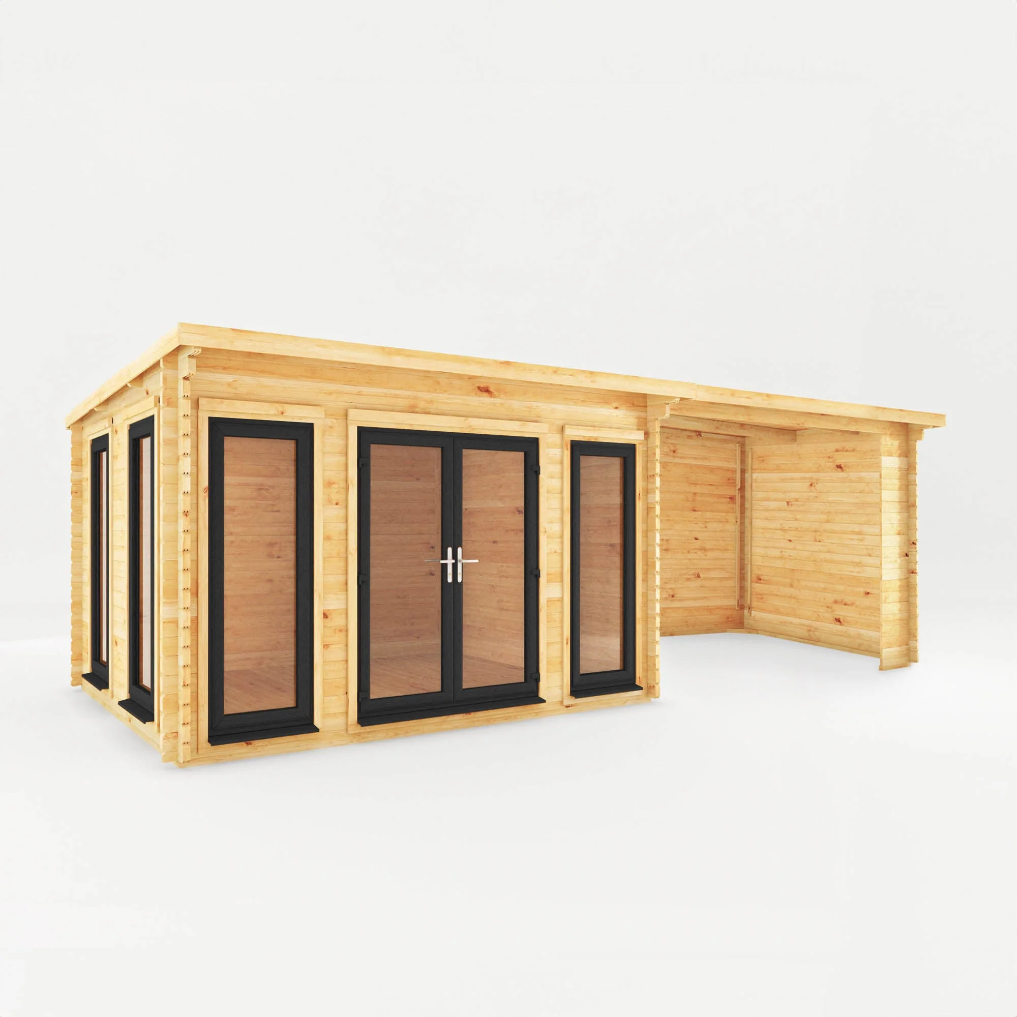 Mercia Studio 10' 11" x 22' 8" Pent Log Cabin - Premium 44mm Cladding Loglap - Grey UPVC - Image 9