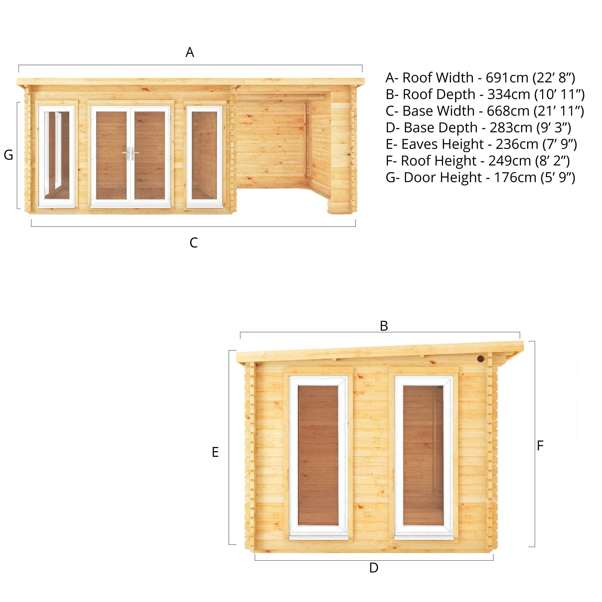 Mercia Studio 10' 11" x 22' 8" Pent Log Cabin - Premium 44mm Cladding Loglap - White UPVC - Image 11