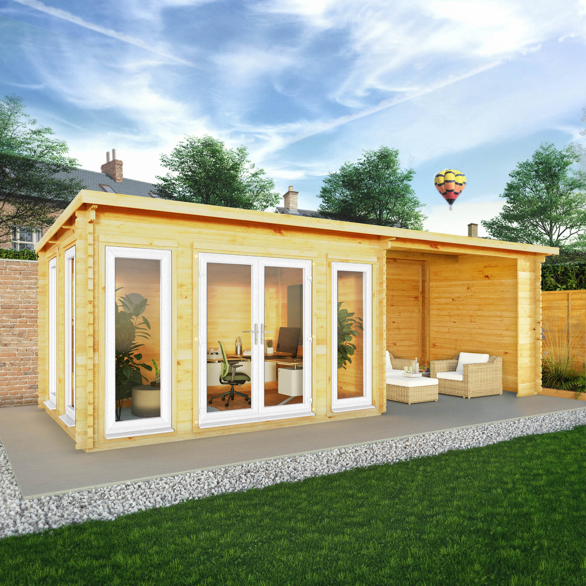 Mercia Studio 10' 11" x 22' 8" Pent Log Cabin - Premium 44mm Cladding Loglap - White UPVC - Image 2