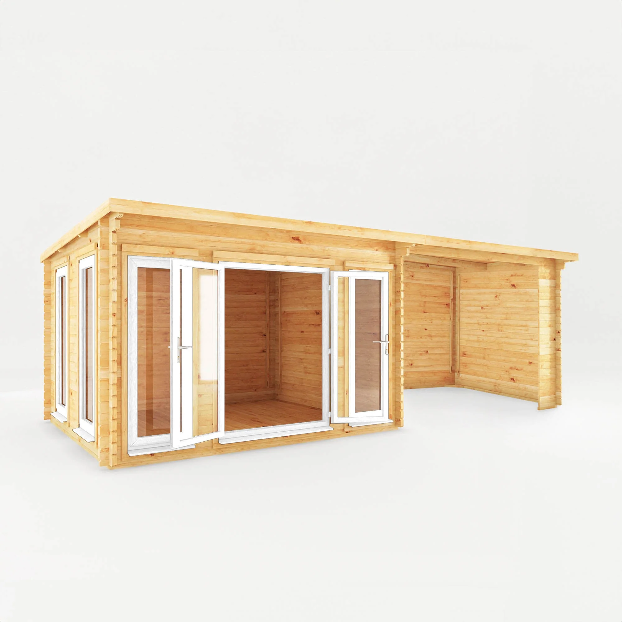 Mercia Studio 10' 11" x 22' 8" Pent Log Cabin - Premium 44mm Cladding Loglap - White UPVC - Image 7