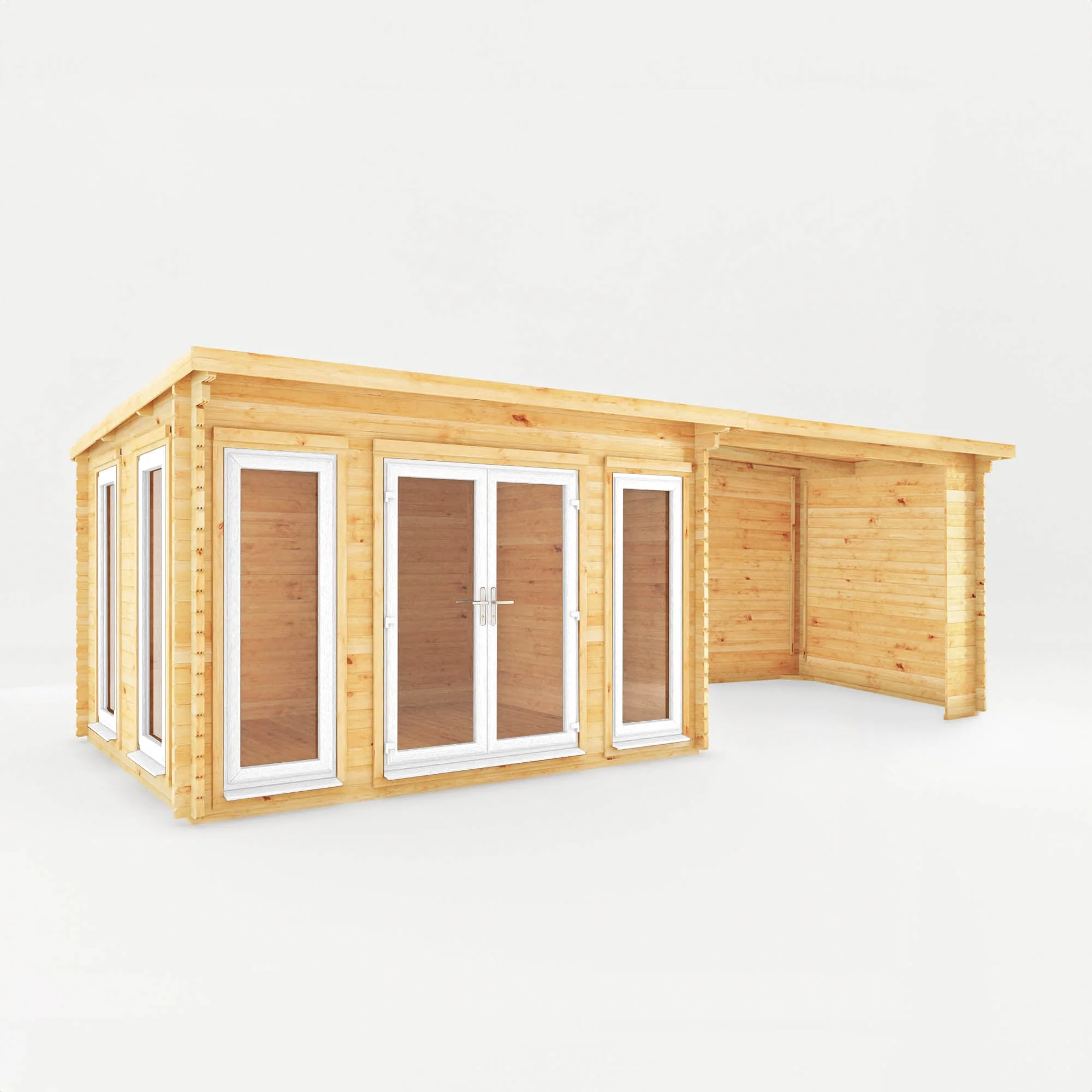 Mercia Studio 10' 11" x 22' 8" Pent Log Cabin - Premium 44mm Cladding Loglap - White UPVC - Image 9