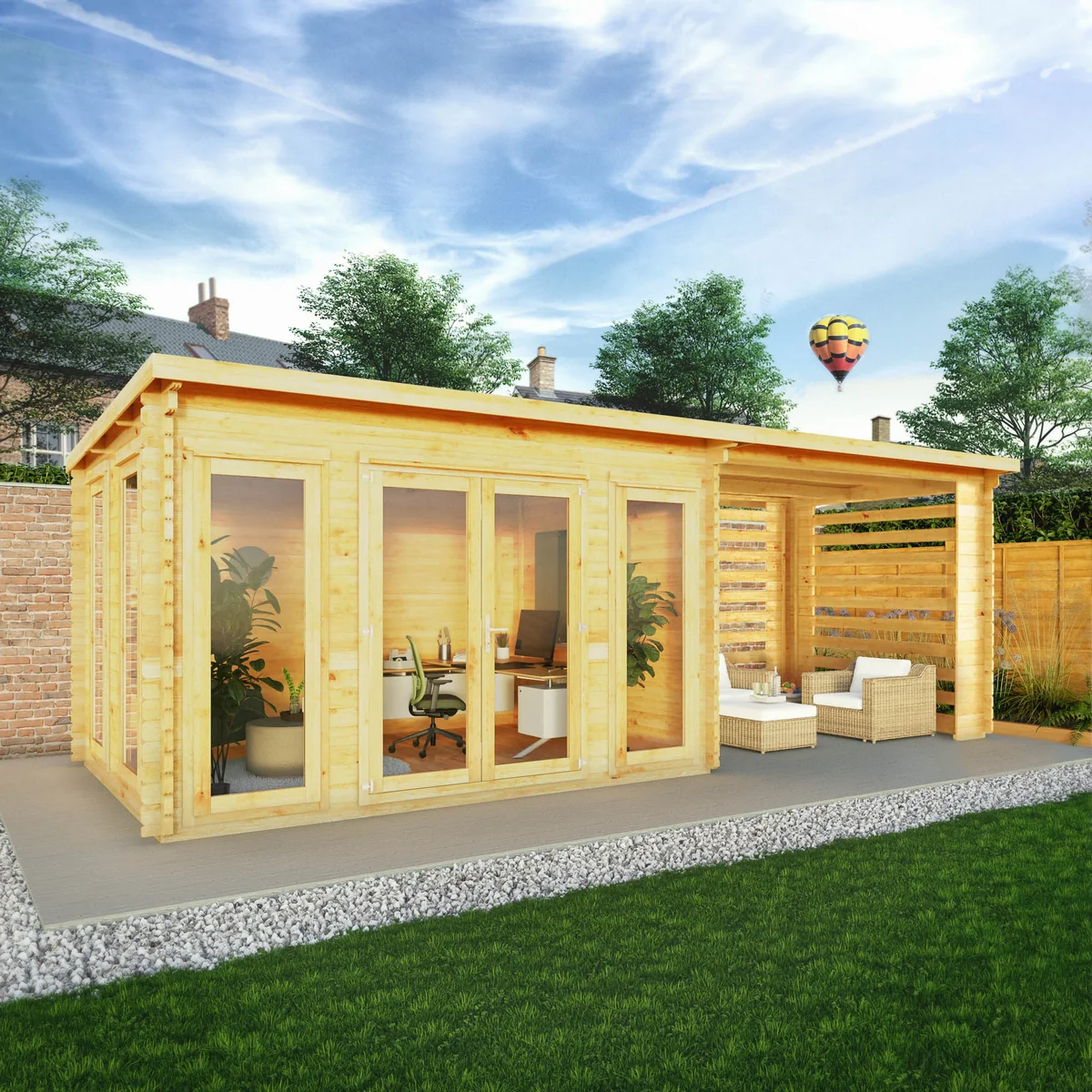 Mercia Studio 10' 11" x 22' 8" Pent Log Cabin Slatted - Premium 44mm Cladding Loglap - Image 3