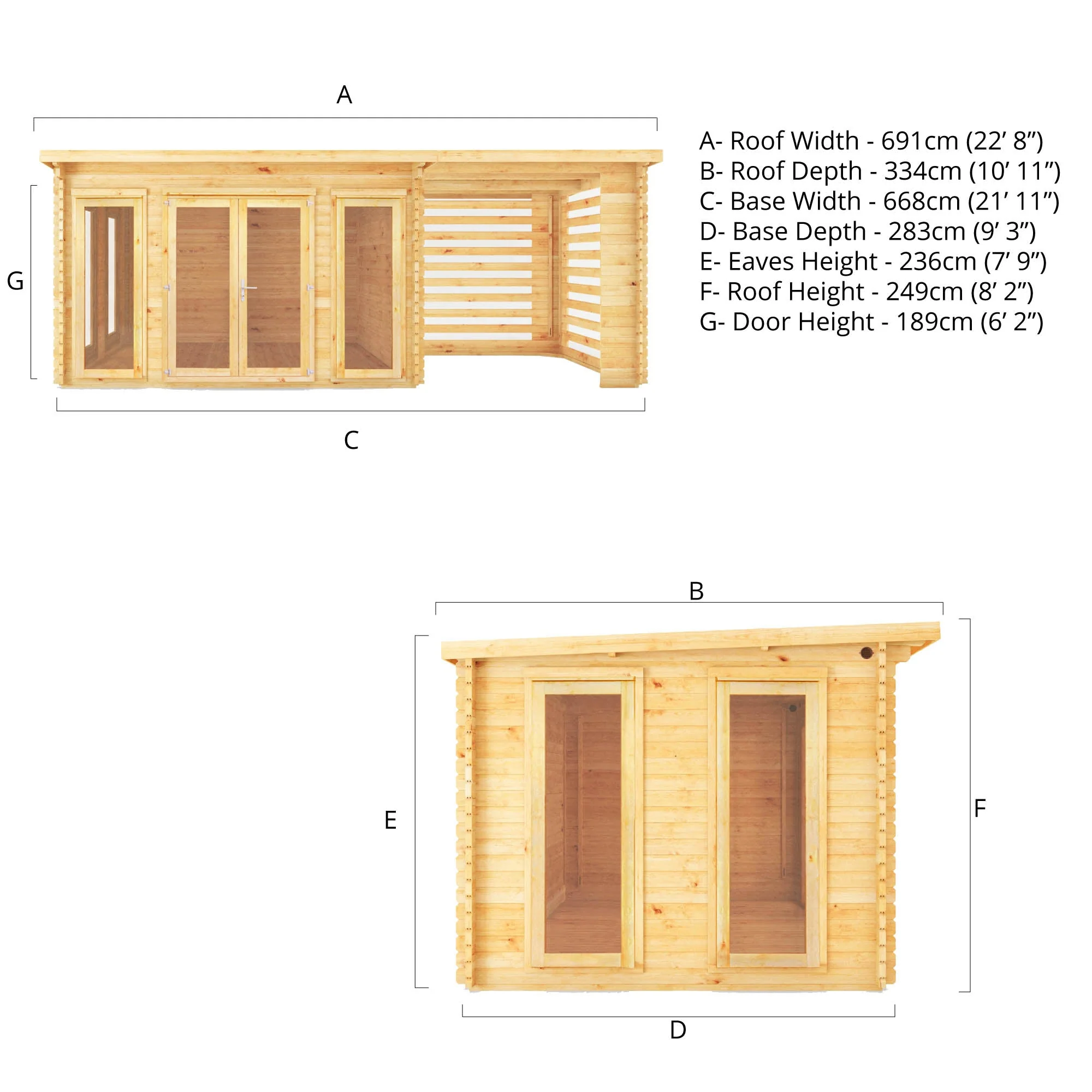 Mercia Studio 10' 11" x 22' 8" Pent Log Cabin Slatted - Premium 44mm Cladding Loglap - Image 9