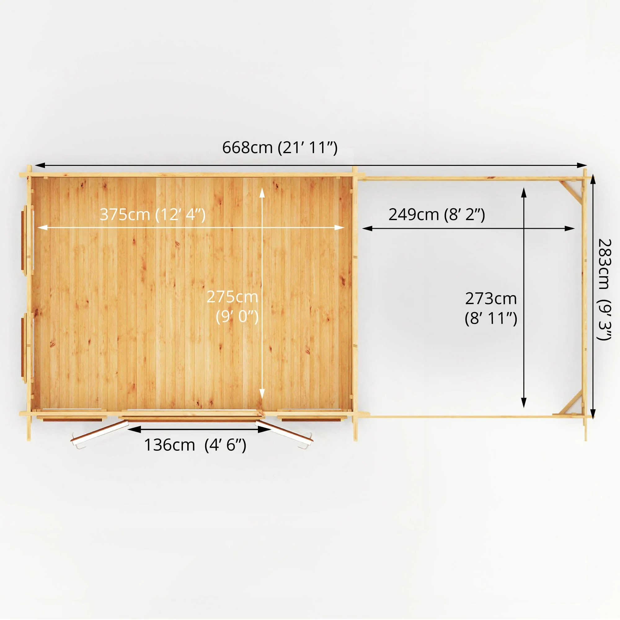 Mercia Studio 10' 11" x 22' 8" Pent Log Cabin Slatted - Premium 44mm Cladding Loglap - Brown UPVC - Image 11