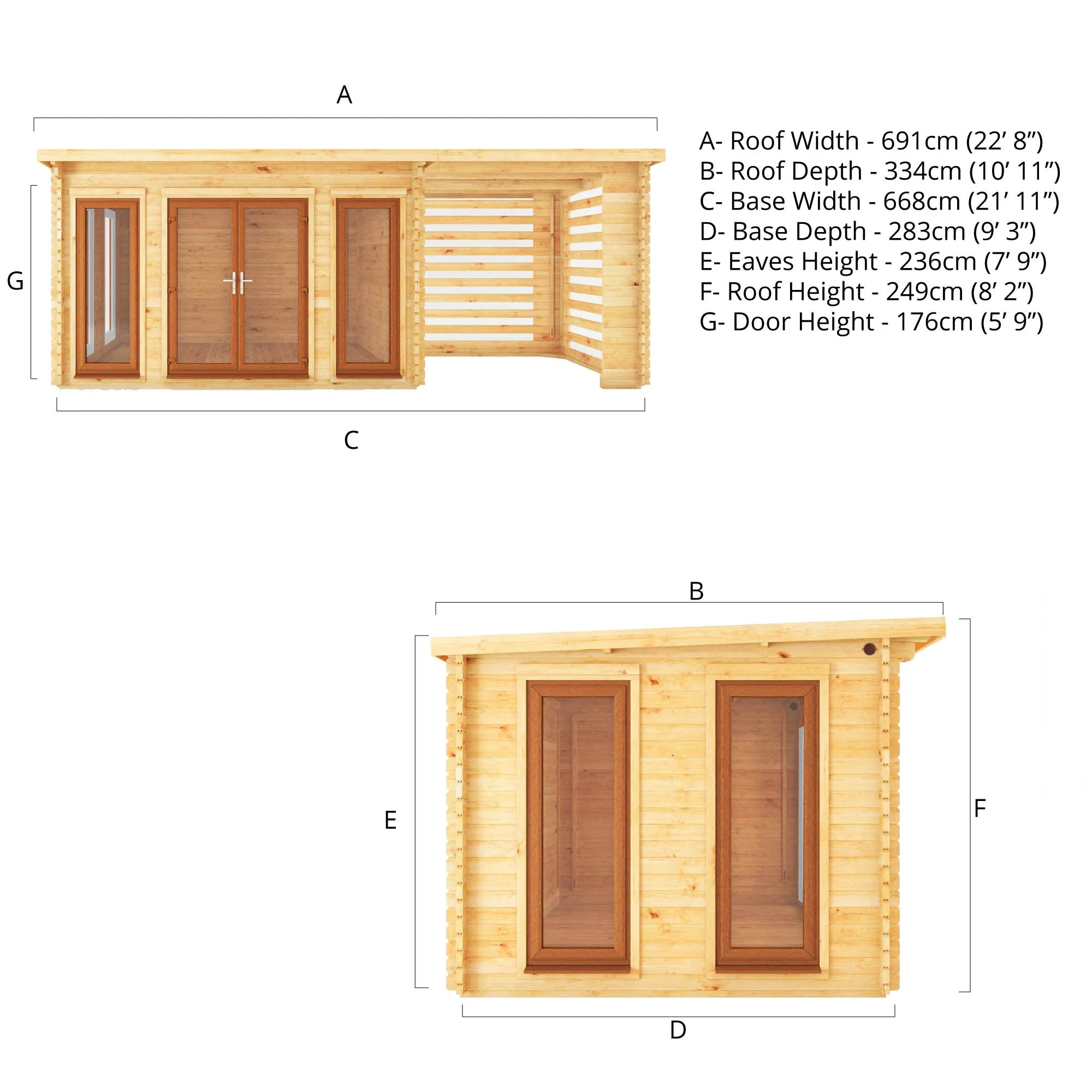 Mercia Studio 10' 11" x 22' 8" Pent Log Cabin Slatted - Premium 44mm Cladding Loglap - Brown UPVC - Image 12