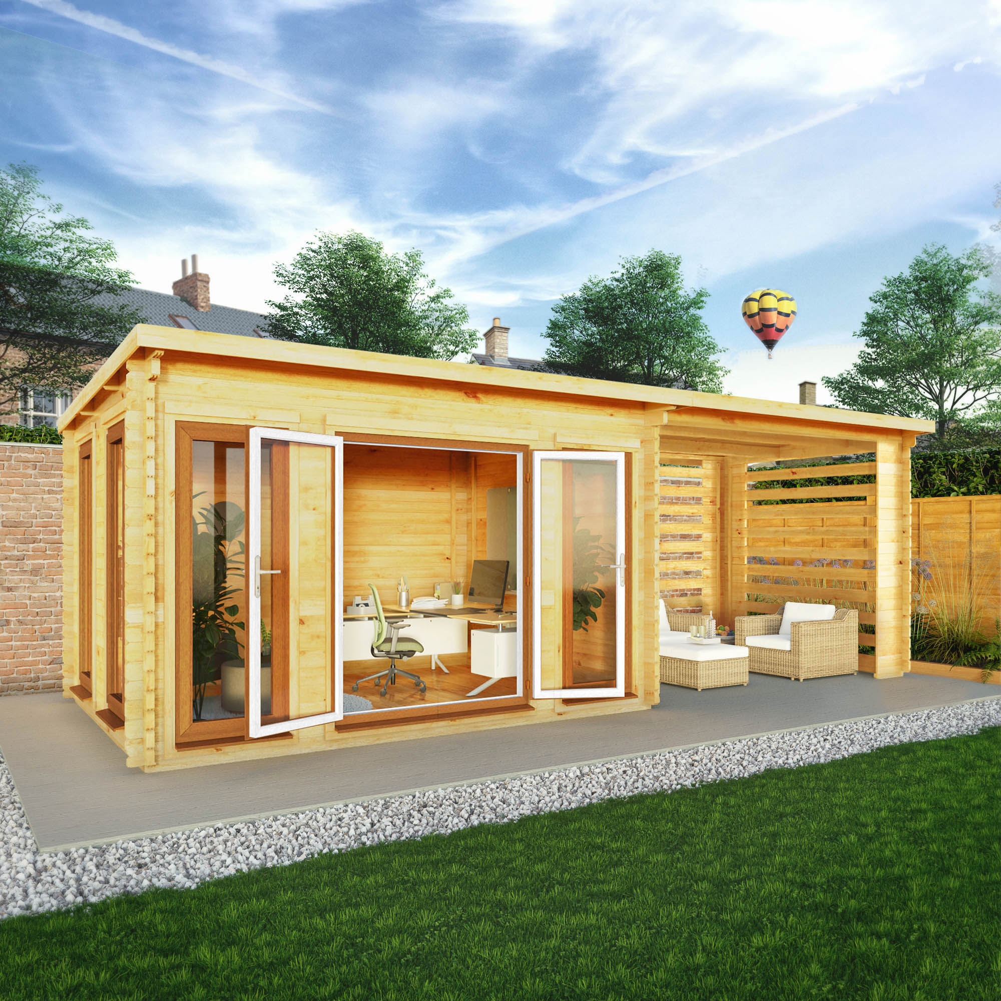 Mercia Studio 10' 11" x 22' 8" Pent Log Cabin Slatted - Premium 44mm Cladding Loglap - Brown UPVC - Image 2