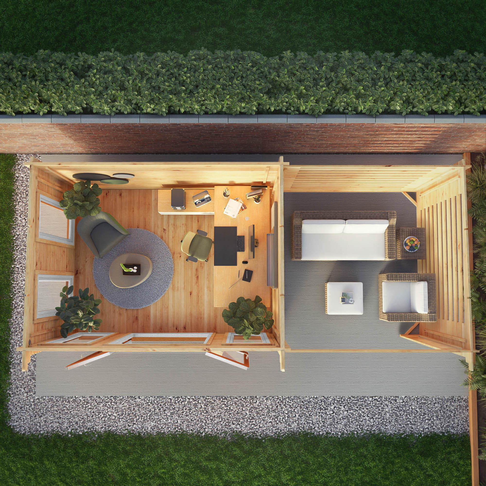 Mercia Studio 10' 11" x 22' 8" Pent Log Cabin Slatted - Premium 44mm Cladding Loglap - Brown UPVC - Image 3