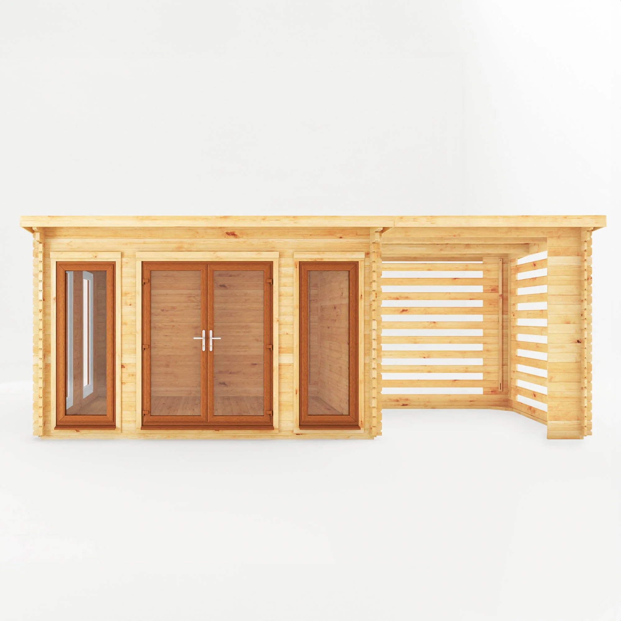 Mercia Studio 10' 11" x 22' 8" Pent Log Cabin Slatted - Premium 44mm Cladding Loglap - Brown UPVC - Image 7