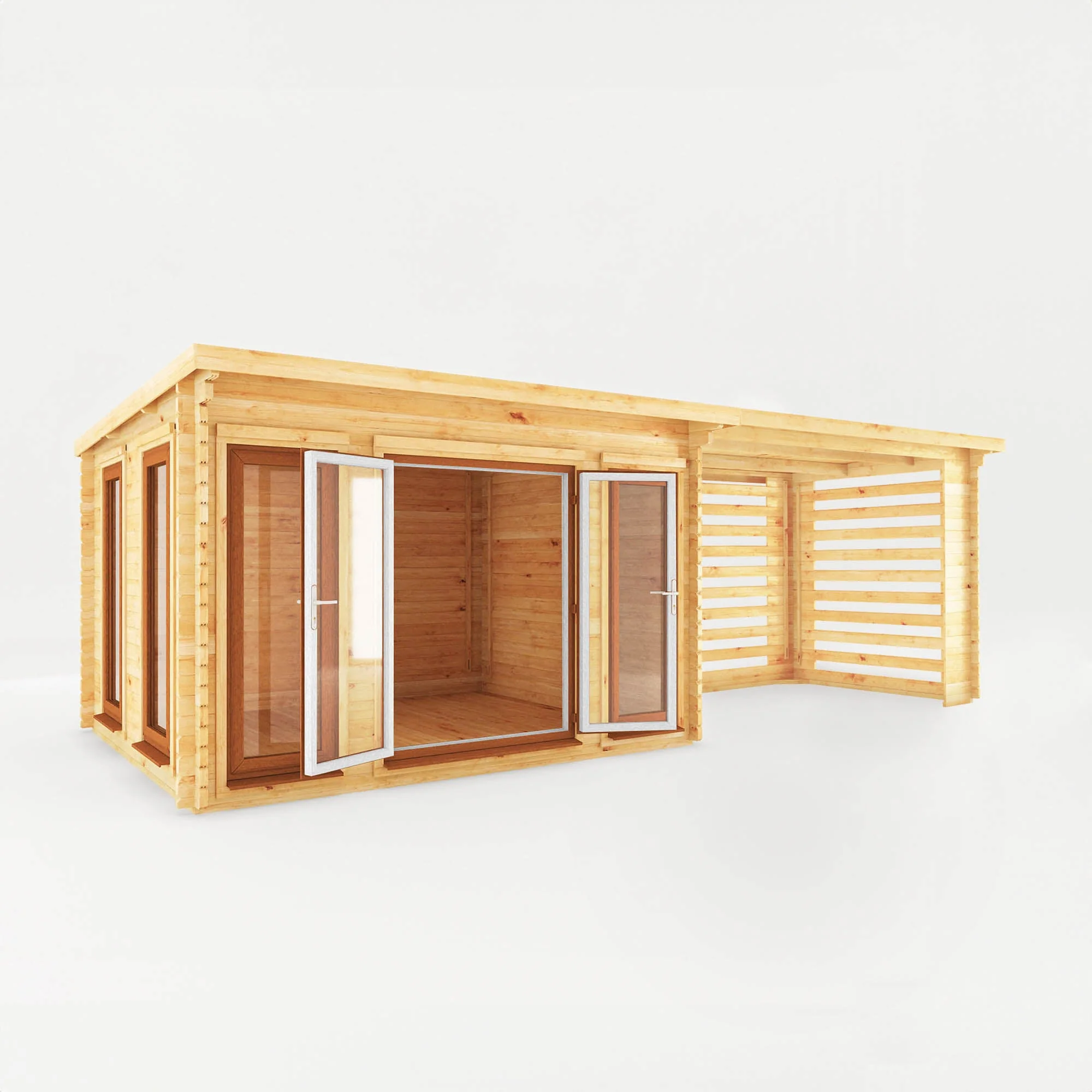 Mercia Studio 10' 11" x 22' 8" Pent Log Cabin Slatted - Premium 44mm Cladding Loglap - Brown UPVC - Image 8