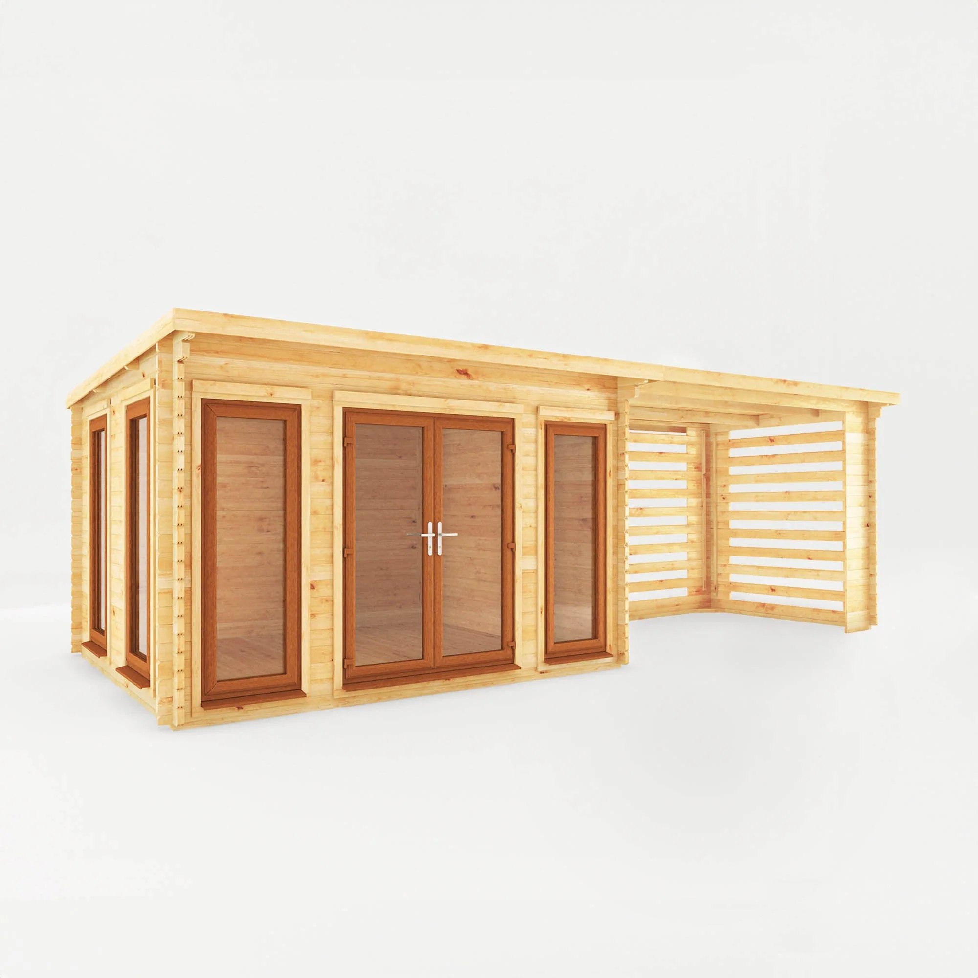 Mercia Studio 10' 11" x 22' 8" Pent Log Cabin Slatted - Premium 44mm Cladding Loglap - Brown UPVC - Image 9