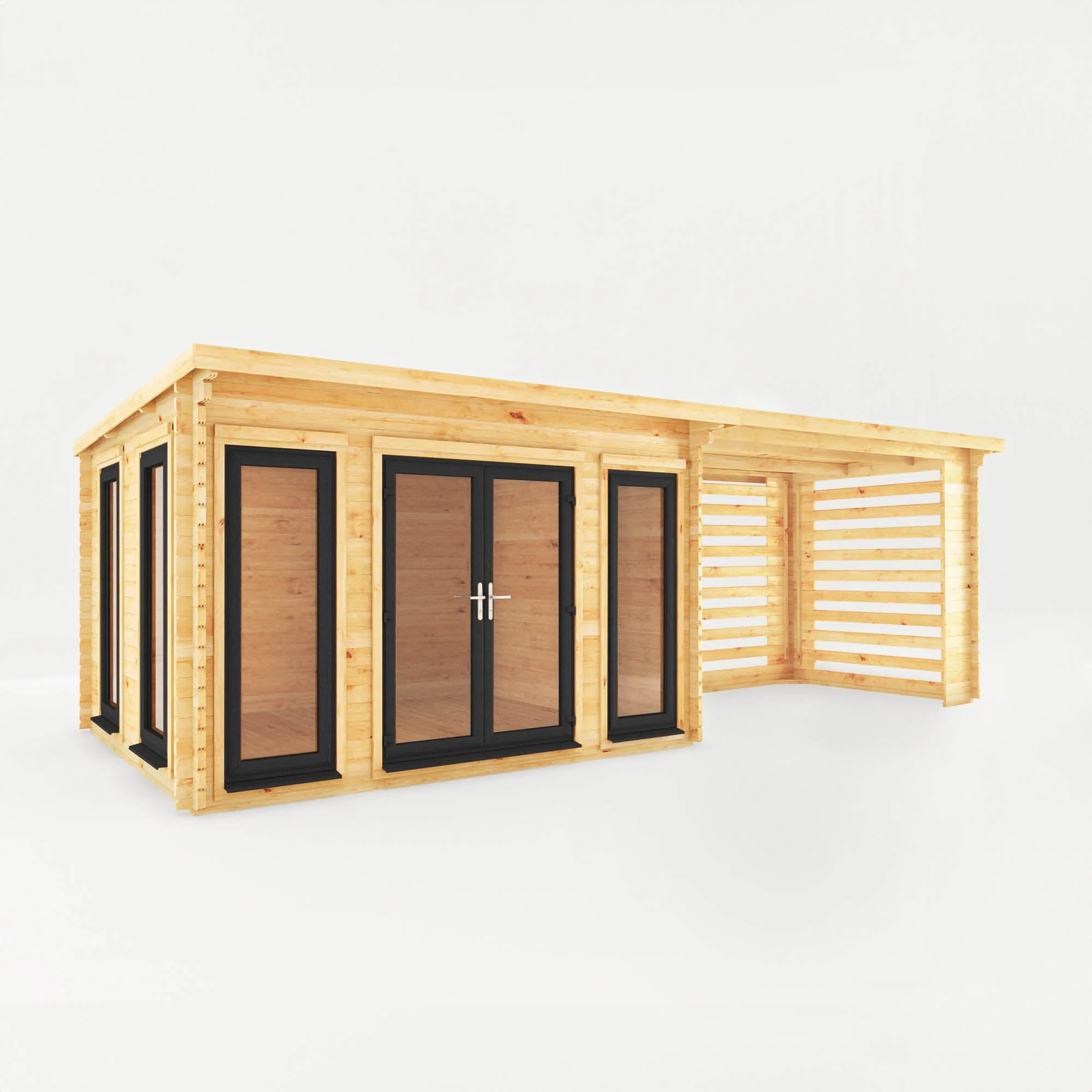 Mercia Studio 10' 11" x 22' 8" Pent Log Cabin Slatted - Premium 44mm Cladding Loglap - Grey UPVC - Image 10