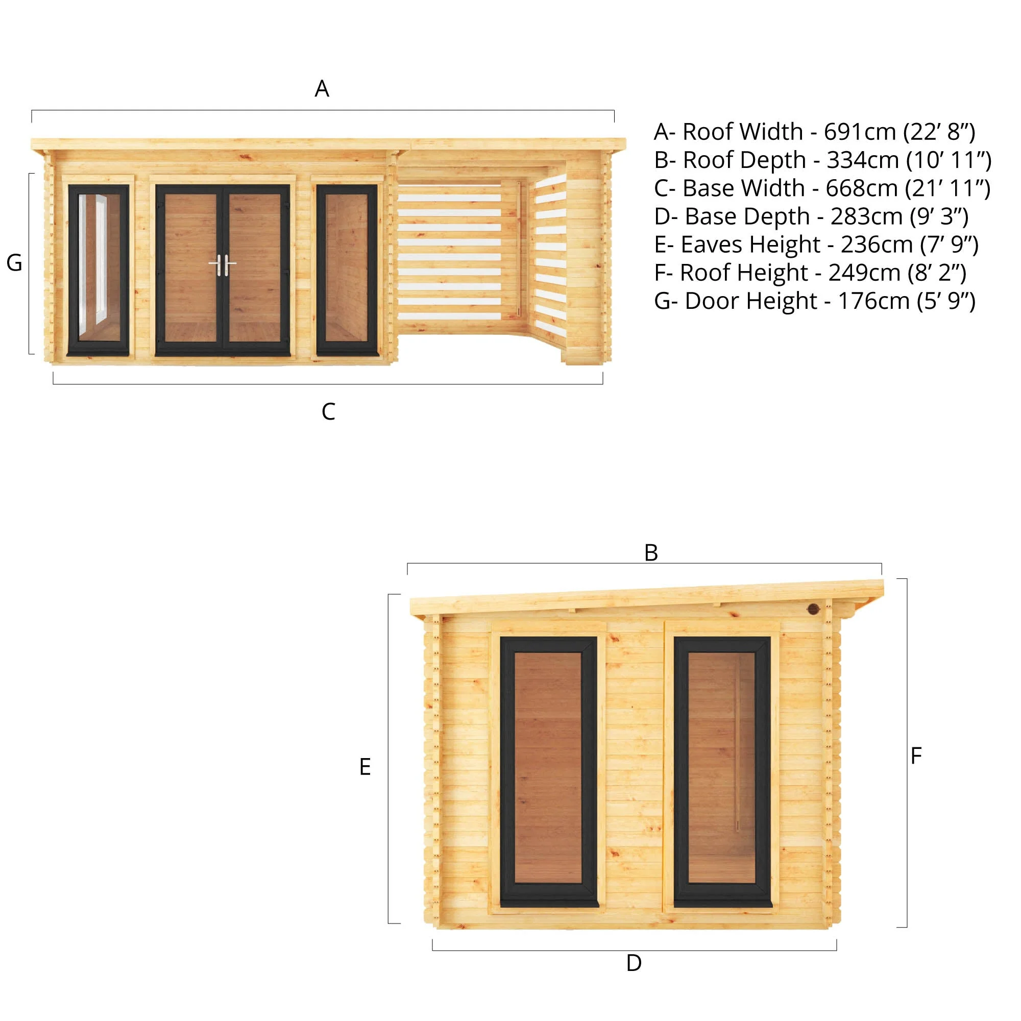 Mercia Studio 10' 11" x 22' 8" Pent Log Cabin Slatted - Premium 44mm Cladding Loglap - Grey UPVC - Image 12