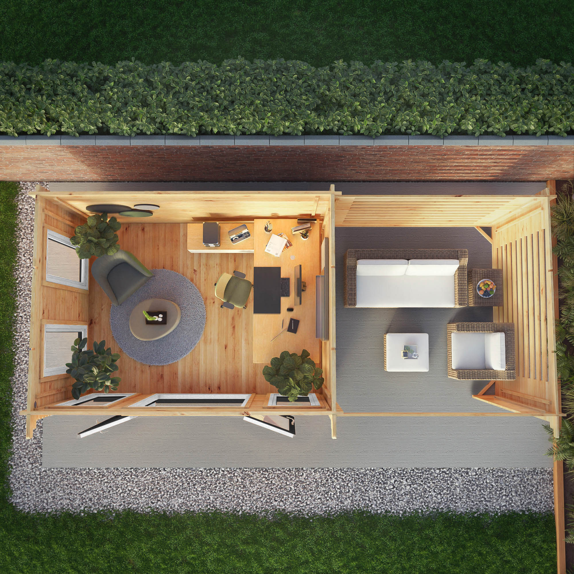 Mercia Studio 10' 11" x 22' 8" Pent Log Cabin Slatted - Premium 44mm Cladding Loglap - Grey UPVC - Image 4
