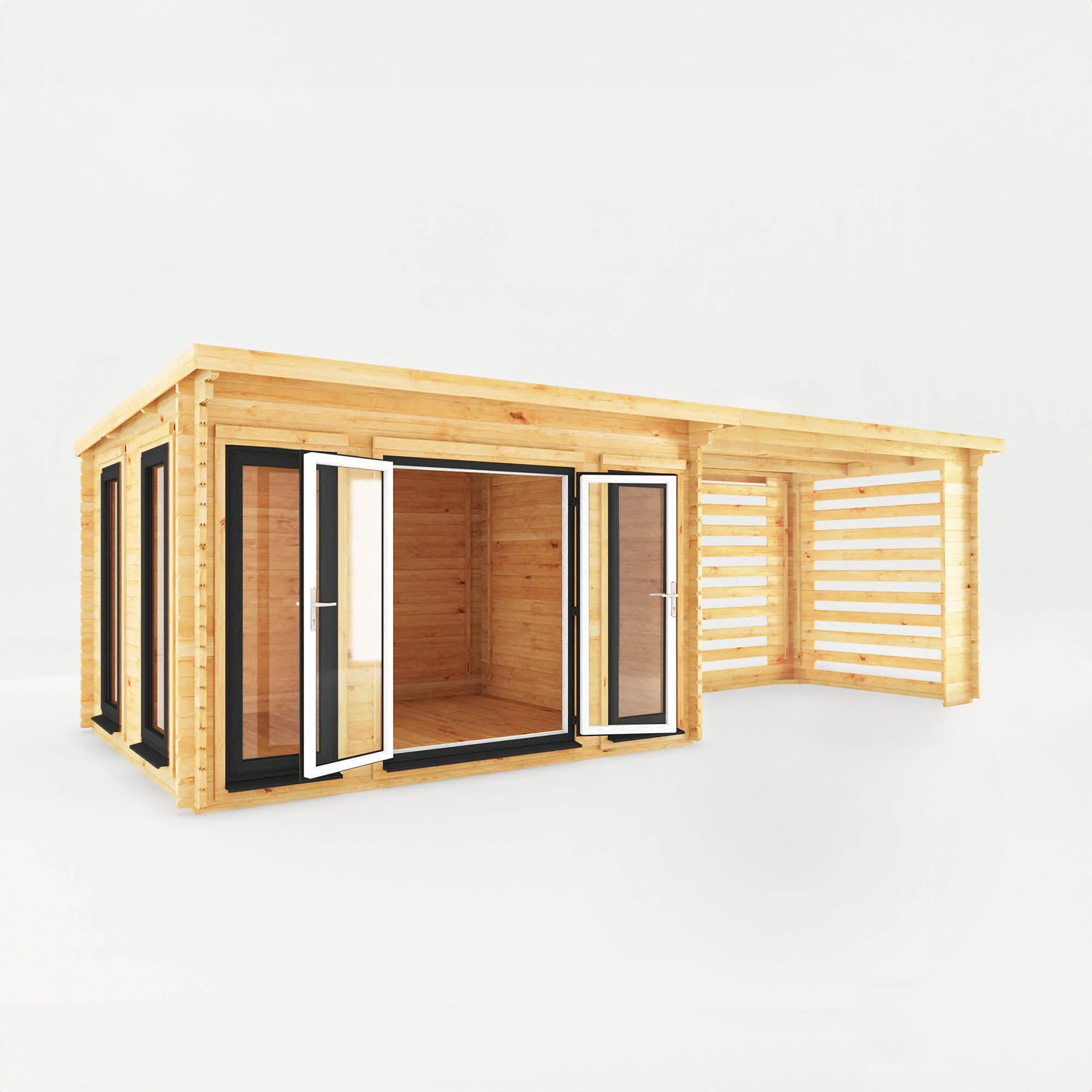 Mercia Studio 10' 11" x 22' 8" Pent Log Cabin Slatted - Premium 44mm Cladding Loglap - Grey UPVC - Image 8