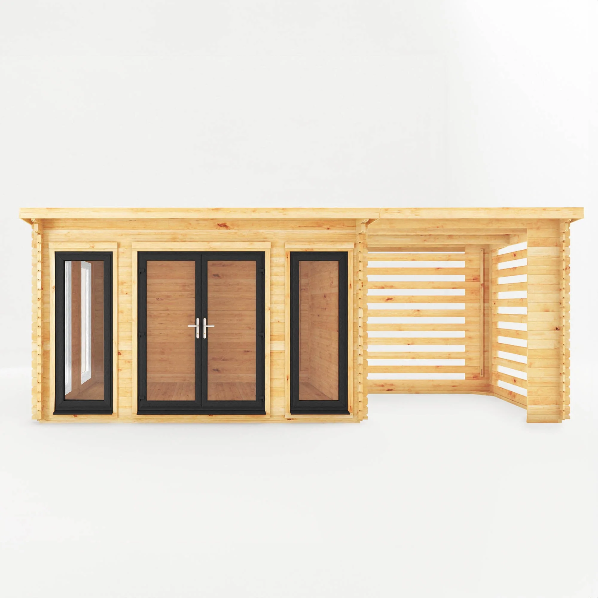 Mercia Studio 10' 11" x 22' 8" Pent Log Cabin Slatted - Premium 44mm Cladding Loglap - Grey UPVC - Image 9