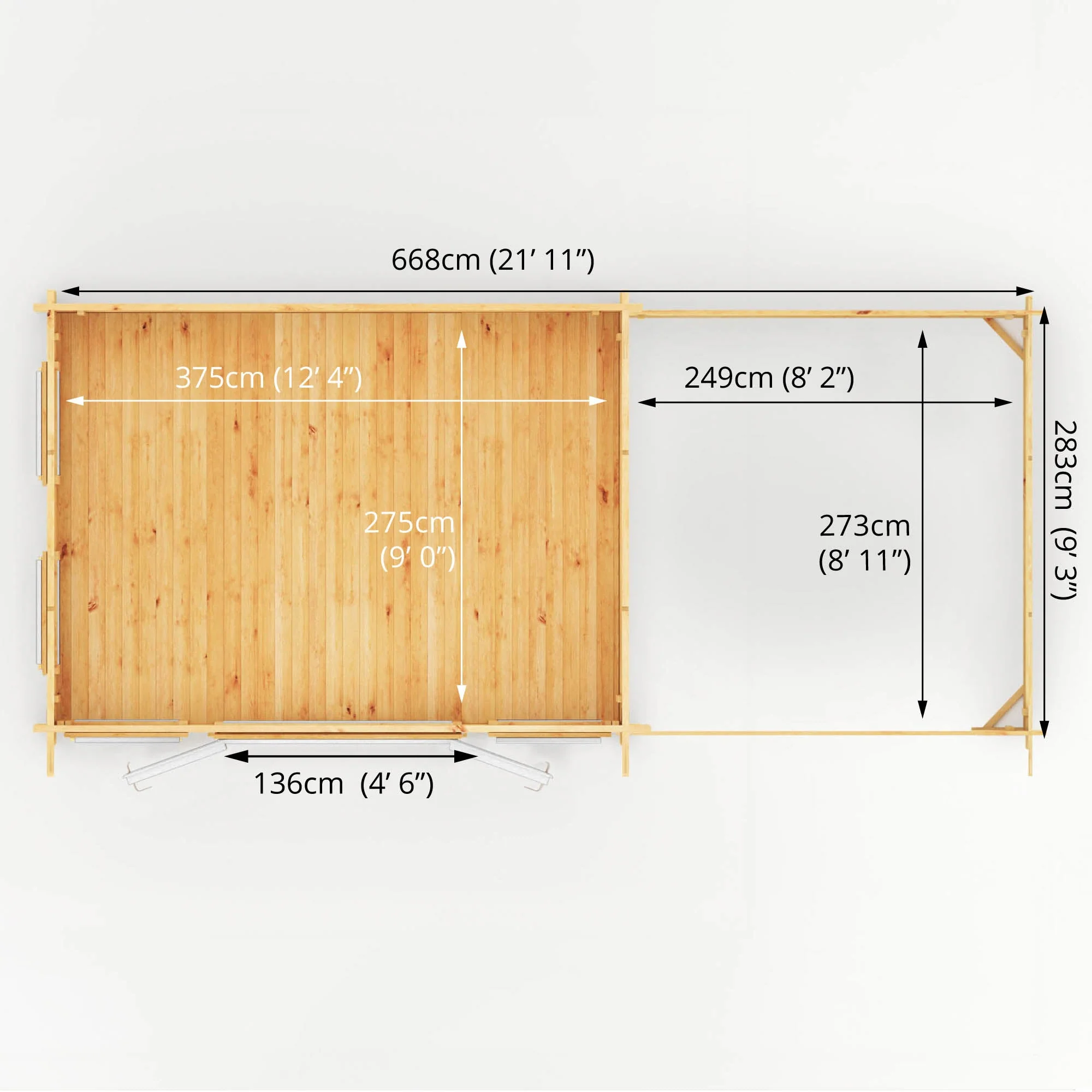 Mercia Studio 10' 11" x 22' 8" Pent Log Cabin Slatted - Premium 44mm Cladding Loglap - White UPVC - Image 10