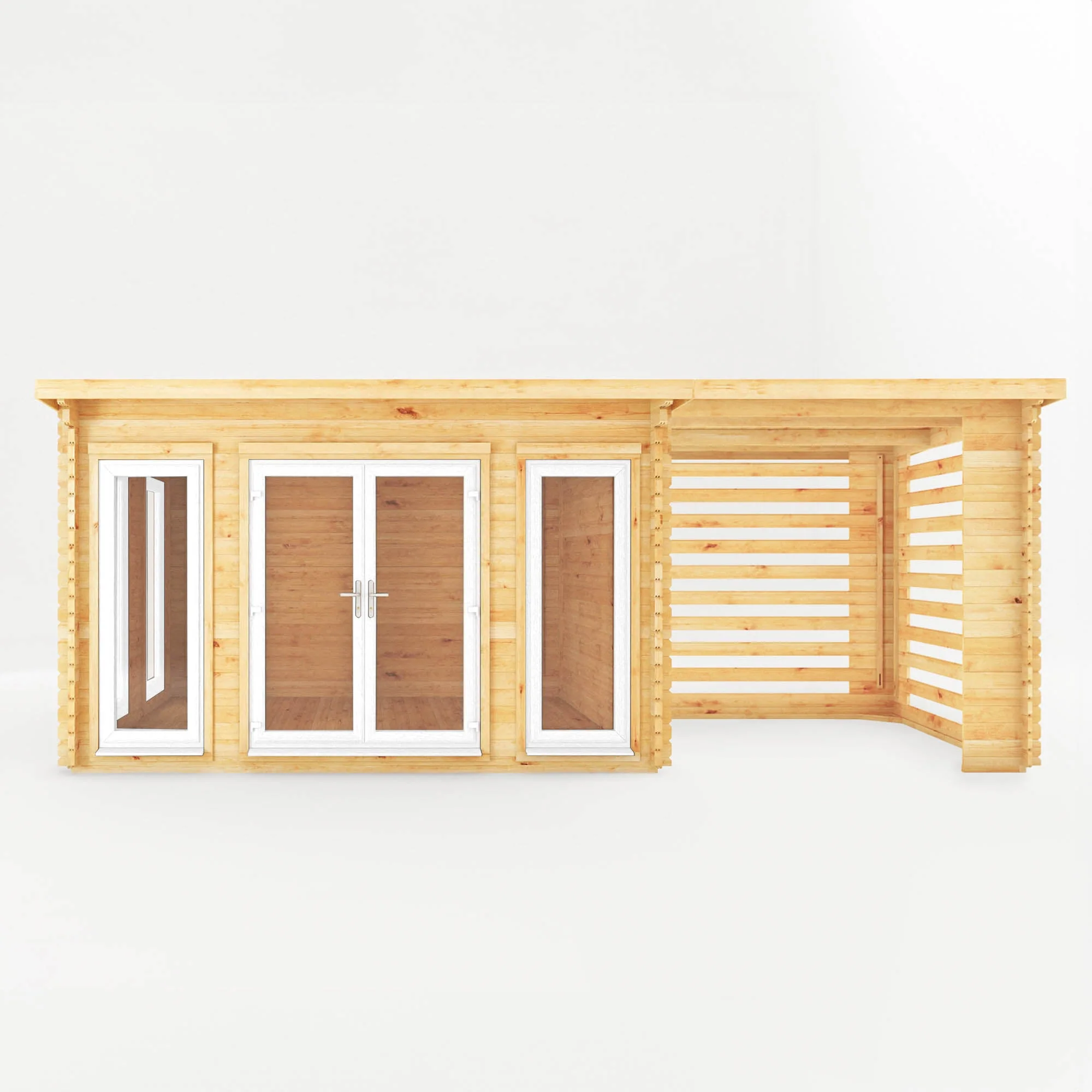 Mercia Studio 10' 11" x 22' 8" Pent Log Cabin Slatted - Premium 44mm Cladding Loglap - White UPVC - Image 11