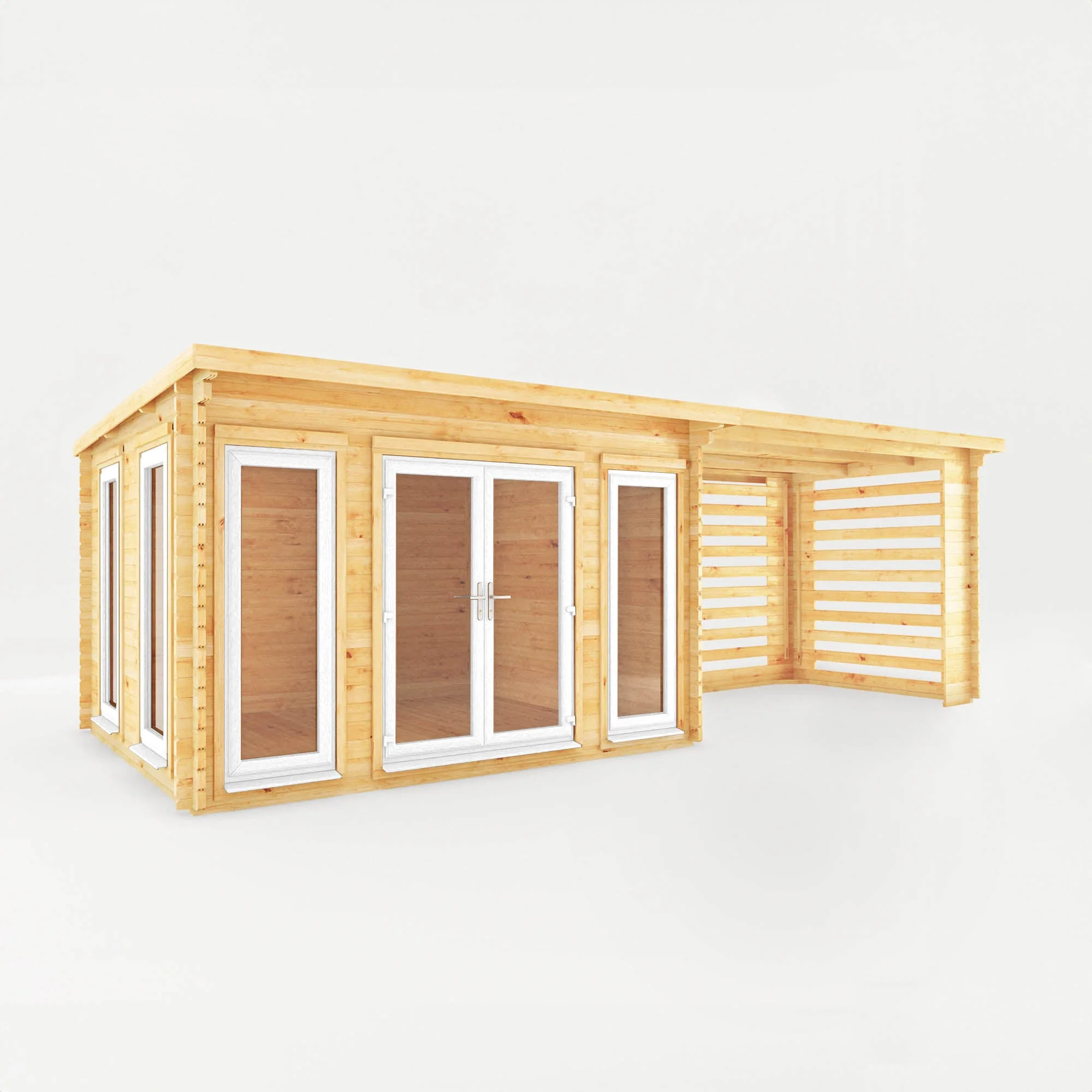 Mercia Studio 10' 11" x 22' 8" Pent Log Cabin Slatted - Premium 44mm Cladding Loglap - White UPVC - Image 12