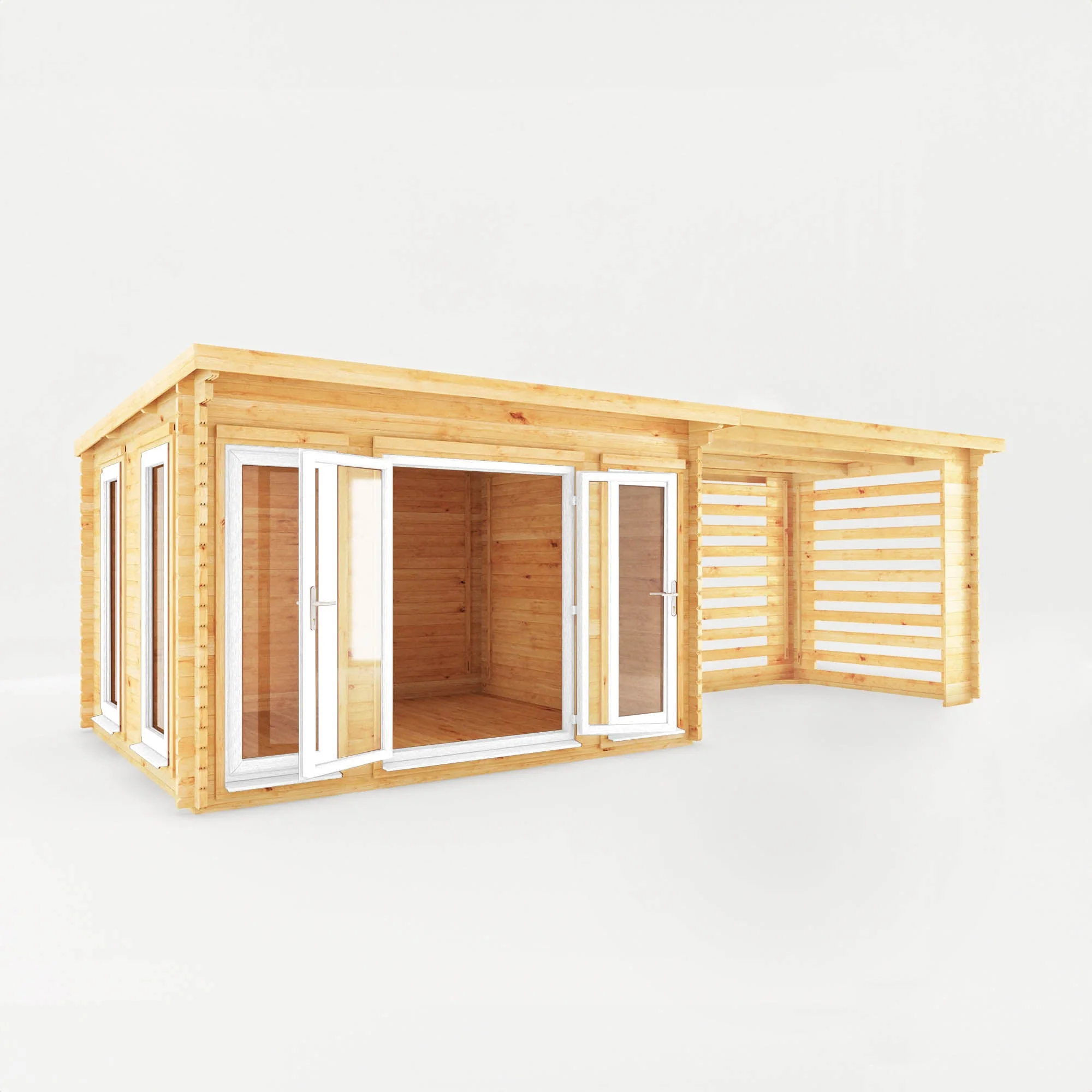 Mercia Studio 10' 11" x 22' 8" Pent Log Cabin Slatted - Premium 44mm Cladding Loglap - White UPVC - Image 3