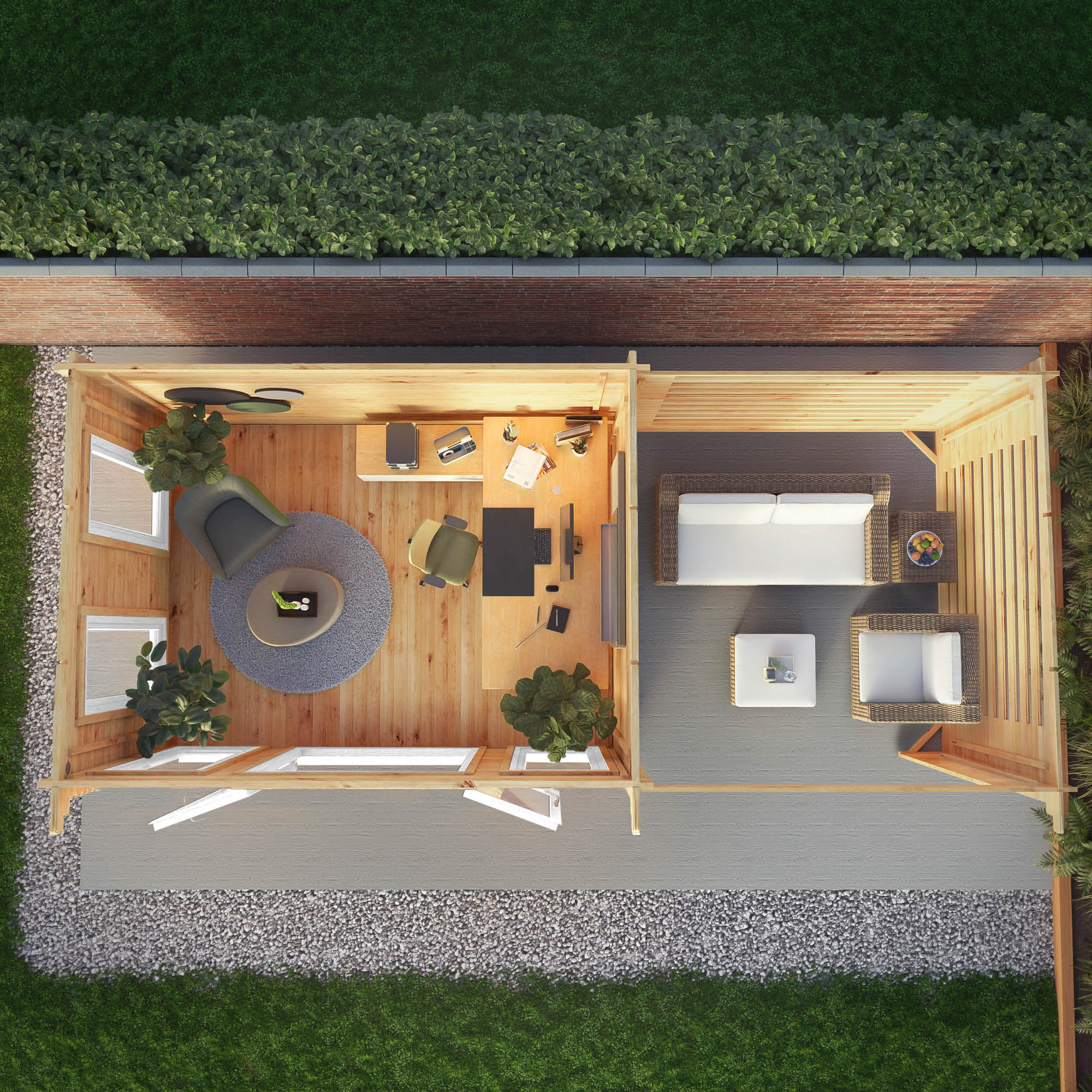 Mercia Studio 10' 11" x 22' 8" Pent Log Cabin Slatted - Premium 44mm Cladding Loglap - White UPVC - Image 5