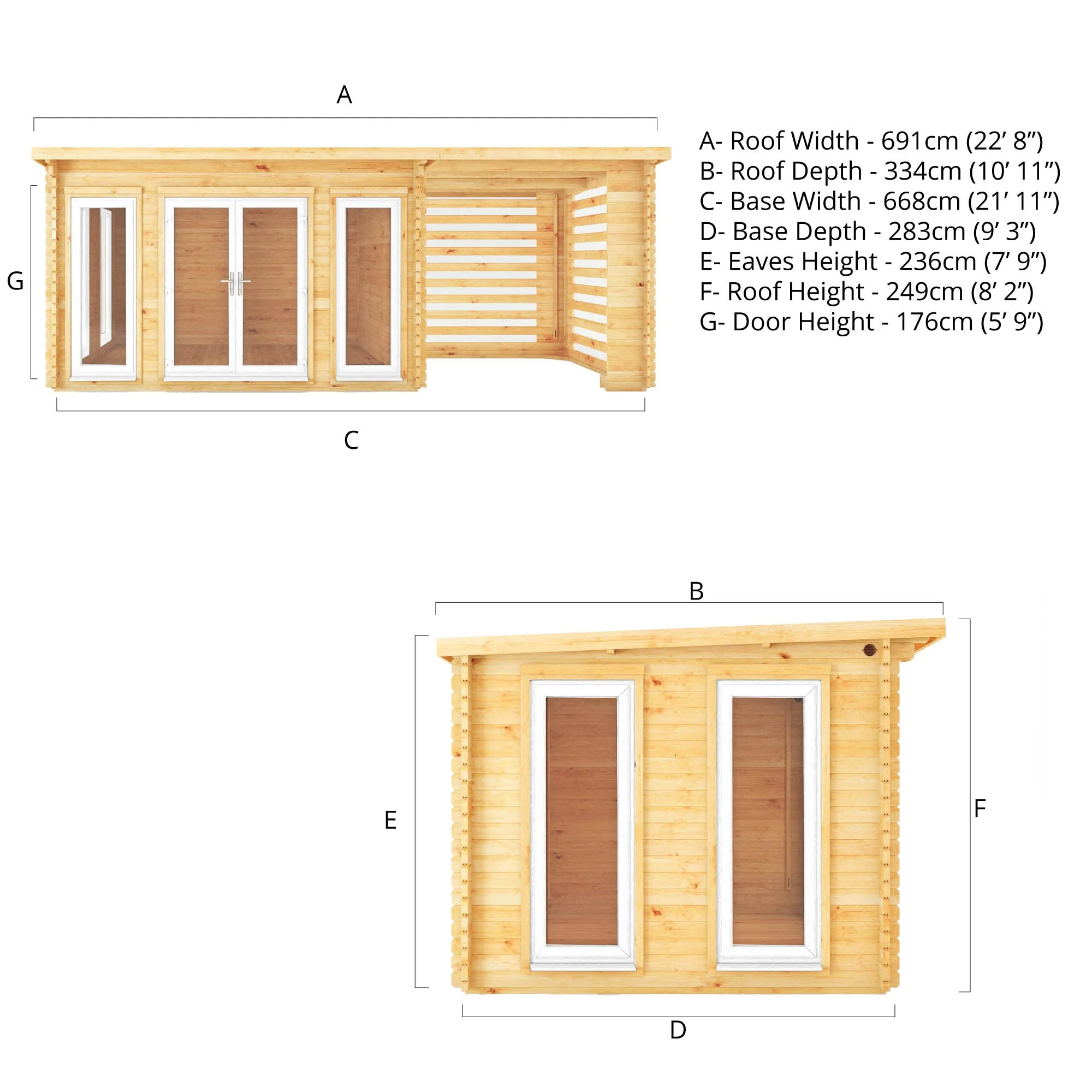 Mercia Studio 10' 11" x 22' 8" Pent Log Cabin Slatted - Premium 44mm Cladding Loglap - White UPVC - Image 9