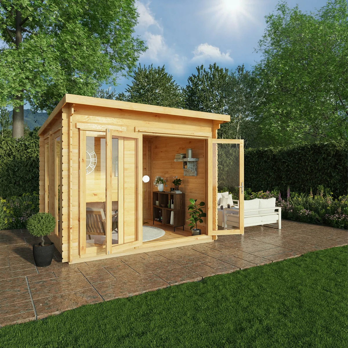 Mercia Studio 10' 11" x 9' 11" Pent Log Cabin - Premium 28mm Cladding Loglap - Image 3