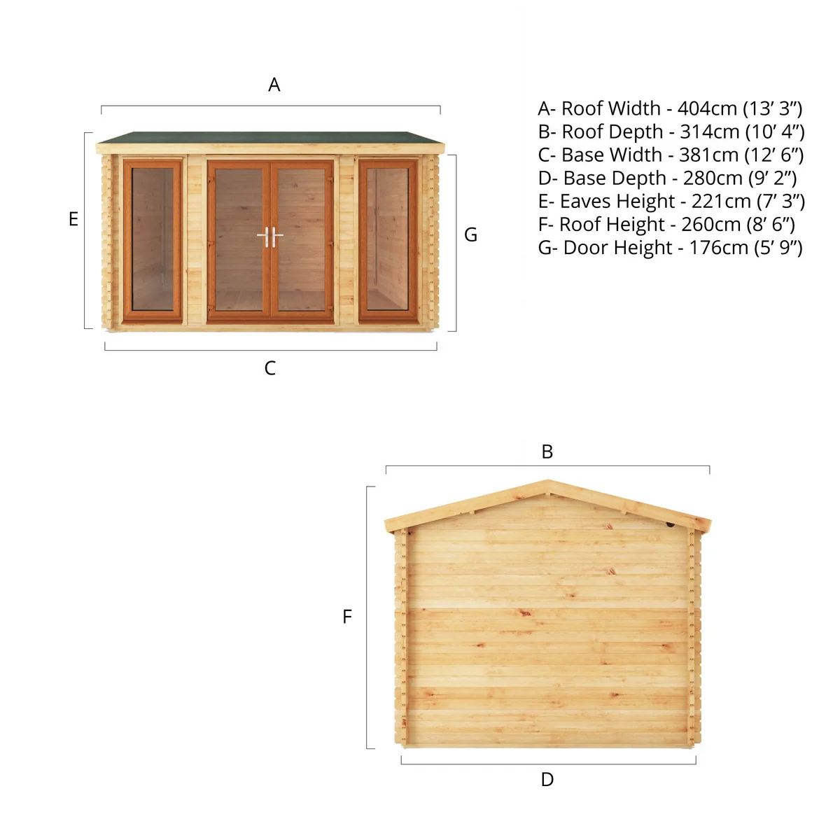 Mercia Studio 10' 3" x 13' 2" Apex Log Cabin - Premium 44mm Cladding Loglap - Brown UPVC - Image 11