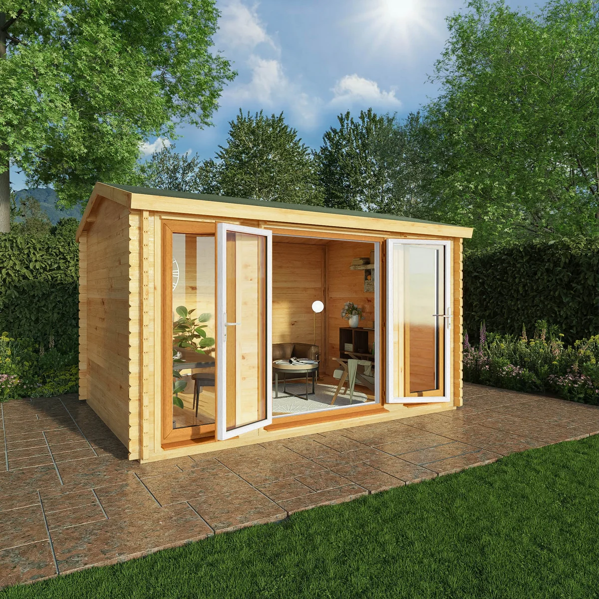 Mercia Studio 10' 3" x 13' 2" Apex Log Cabin - Premium 44mm Cladding Loglap - Brown UPVC - Image 2