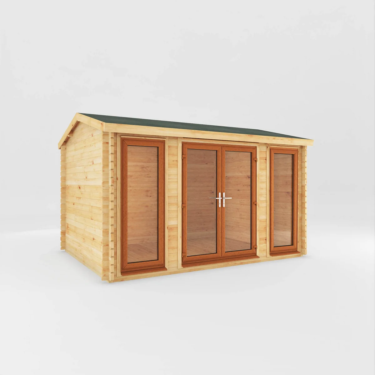 Mercia Studio 10' 3" x 13' 2" Apex Log Cabin - Premium 44mm Cladding Loglap - Brown UPVC - Image 7