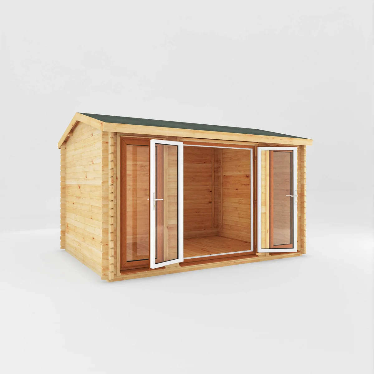 Mercia Studio 10' 3" x 13' 2" Apex Log Cabin - Premium 44mm Cladding Loglap - Brown UPVC - Image 8