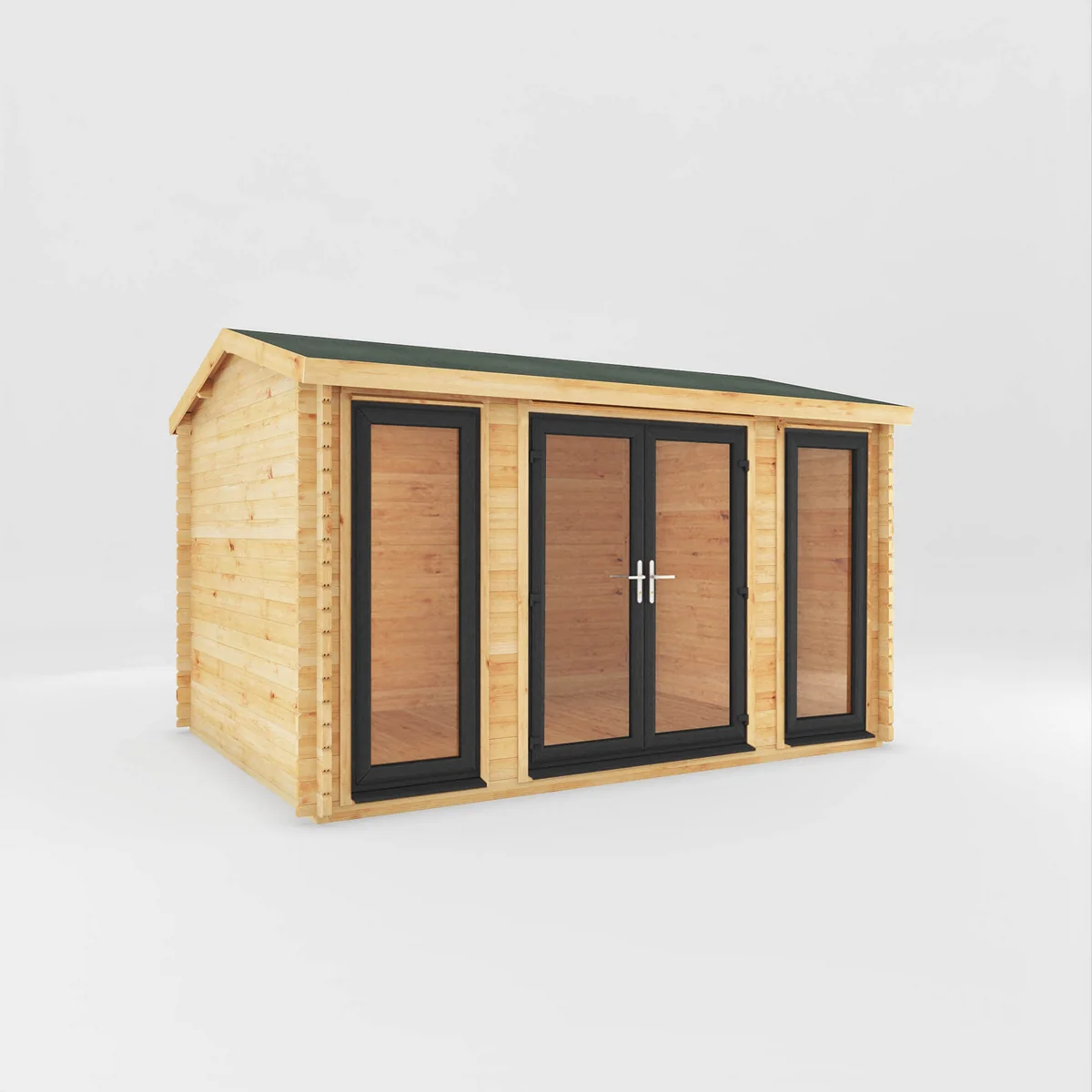 Mercia Studio 10' 3" x 13' 2" Apex Log Cabin - Premium 44mm Cladding Loglap - Grey UPVC - Image 7